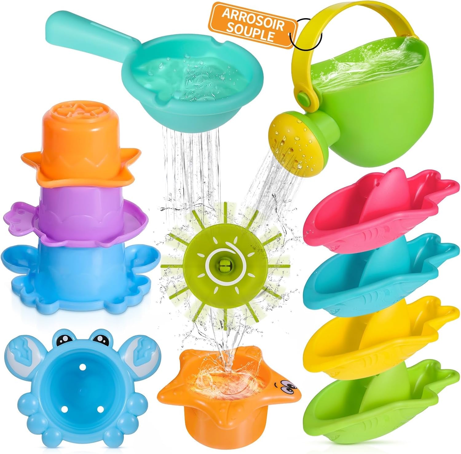 Jouet De Bain Pour Bebe , Jeux De Bain Enfant Jeu De Bain Bébé Jouet Piscine Sans Moisissures Arrosoir Tasses Empilables Bateaux Empilables 10 Pièces