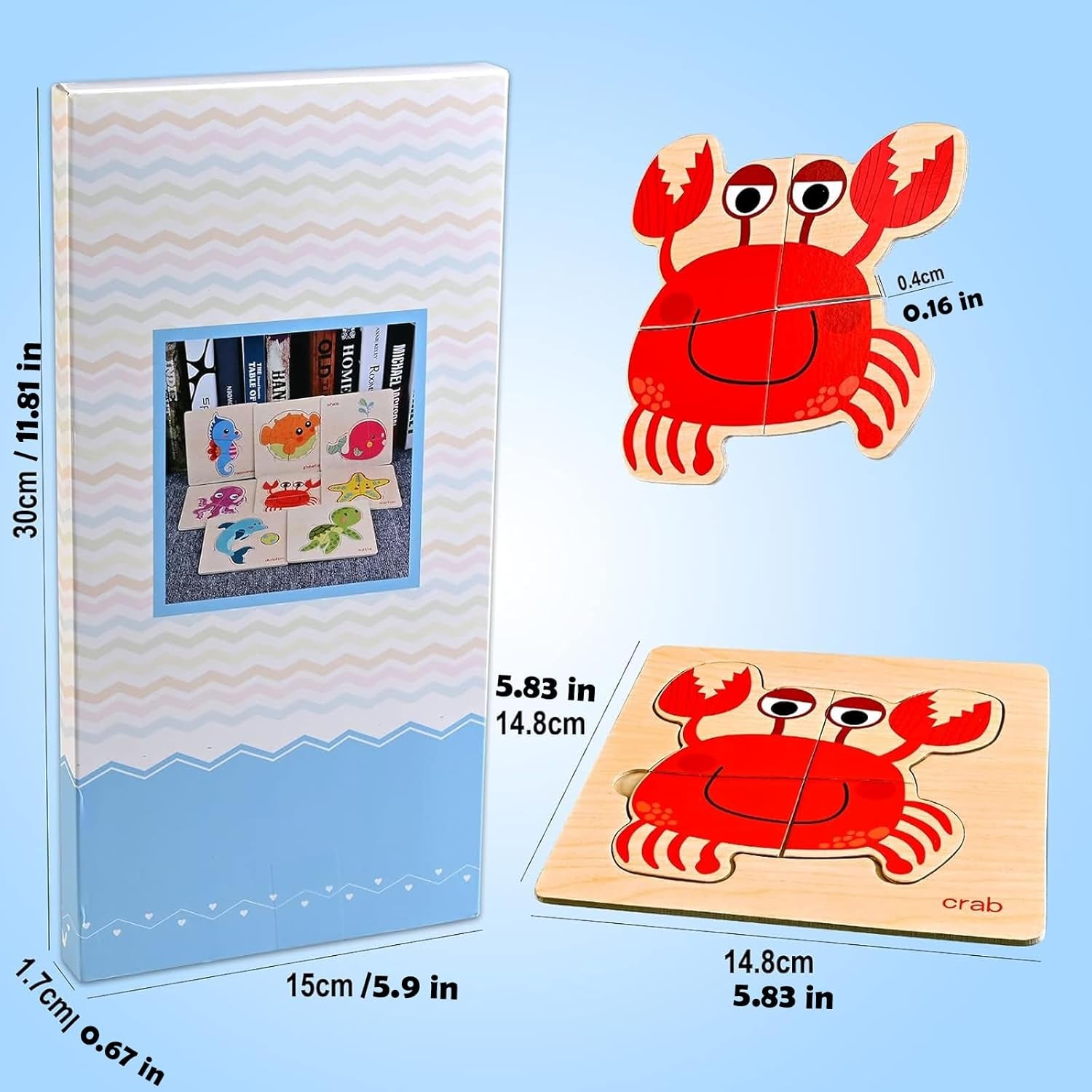 8 Puzzles En Bois Enfant, Jeux Bébé, Jouet Montessori Pour Garçons Filles, Cadeau Anniversaire Halloween Noël, Cube Animaux Marins, Éducatifs 1 2 3 Ans