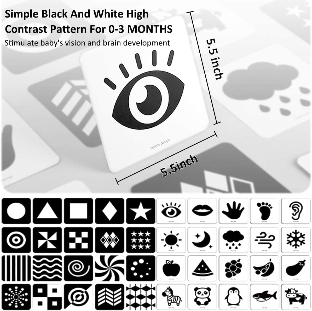 Bébé Cartes Flash Noir Et Blanc, Jouets Pour Le Développement Du Cerveau Du Nouveau-Né, Cartes D'Activités D'Apprentissage Par Stimulation Visuelle Pour 0-36 Mois, 20 Pcs 40 Pages-14 X 14 CM