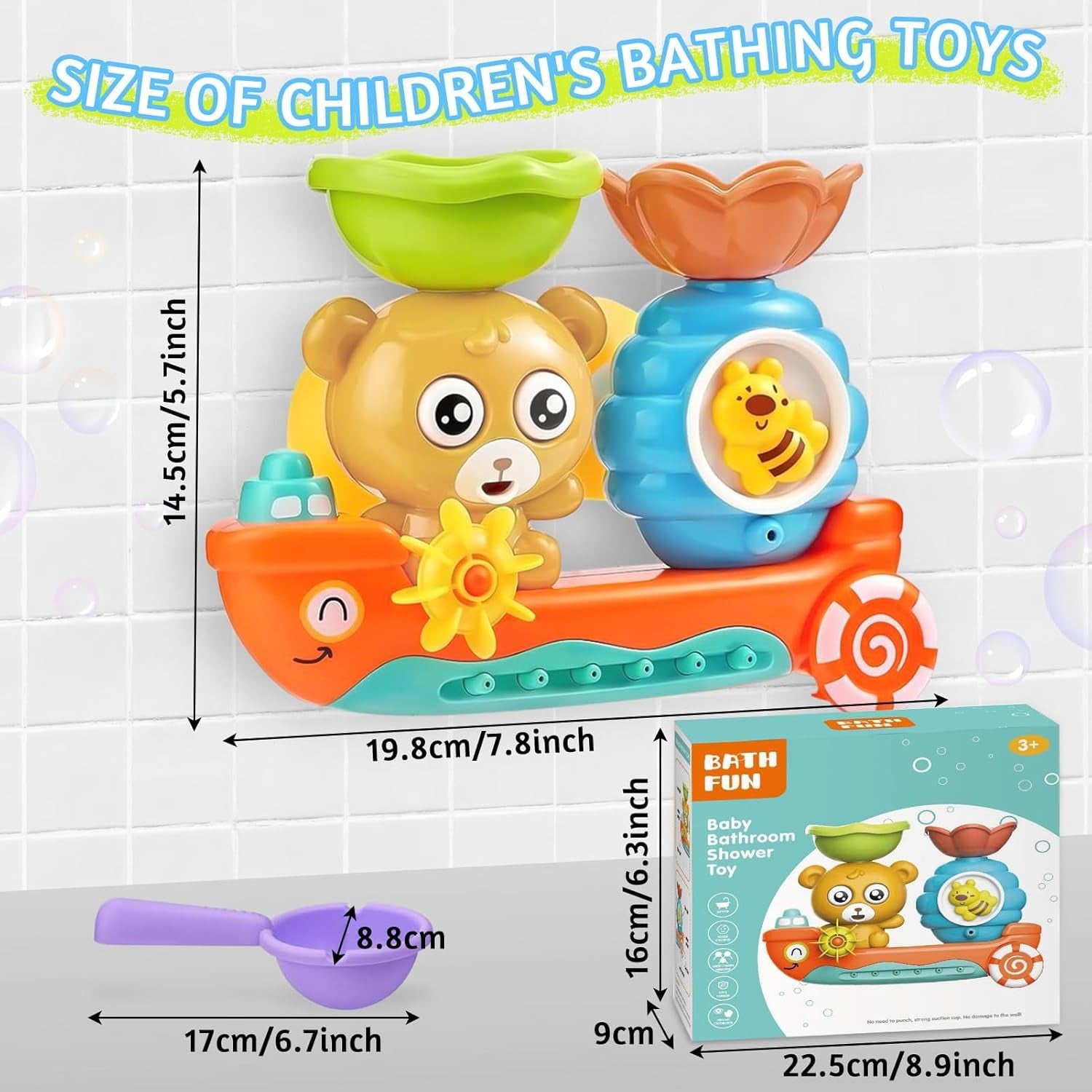 Jouets De Bain Bébé, Jeux De Bain Pour Bebe Enfant 1 2 3 4 Ans, Jouet Bain Bebe 1 An, Jouet De Bain Cascade Interactif Avec Cuillère À Eau, Cadeaux Pour Garçons Fille