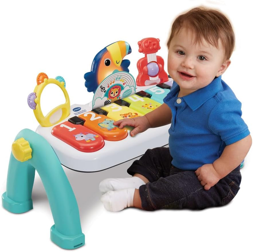 - Mon Super Piano Des Découvertes - Jouet Musical 3 En 1 - Clavier Piano Bébé Inclinable Avec 3 Partitions De Musique Et 2 Hochets Instruments - Cadeau Bébé Dès 9 Mois - Contenu En Français