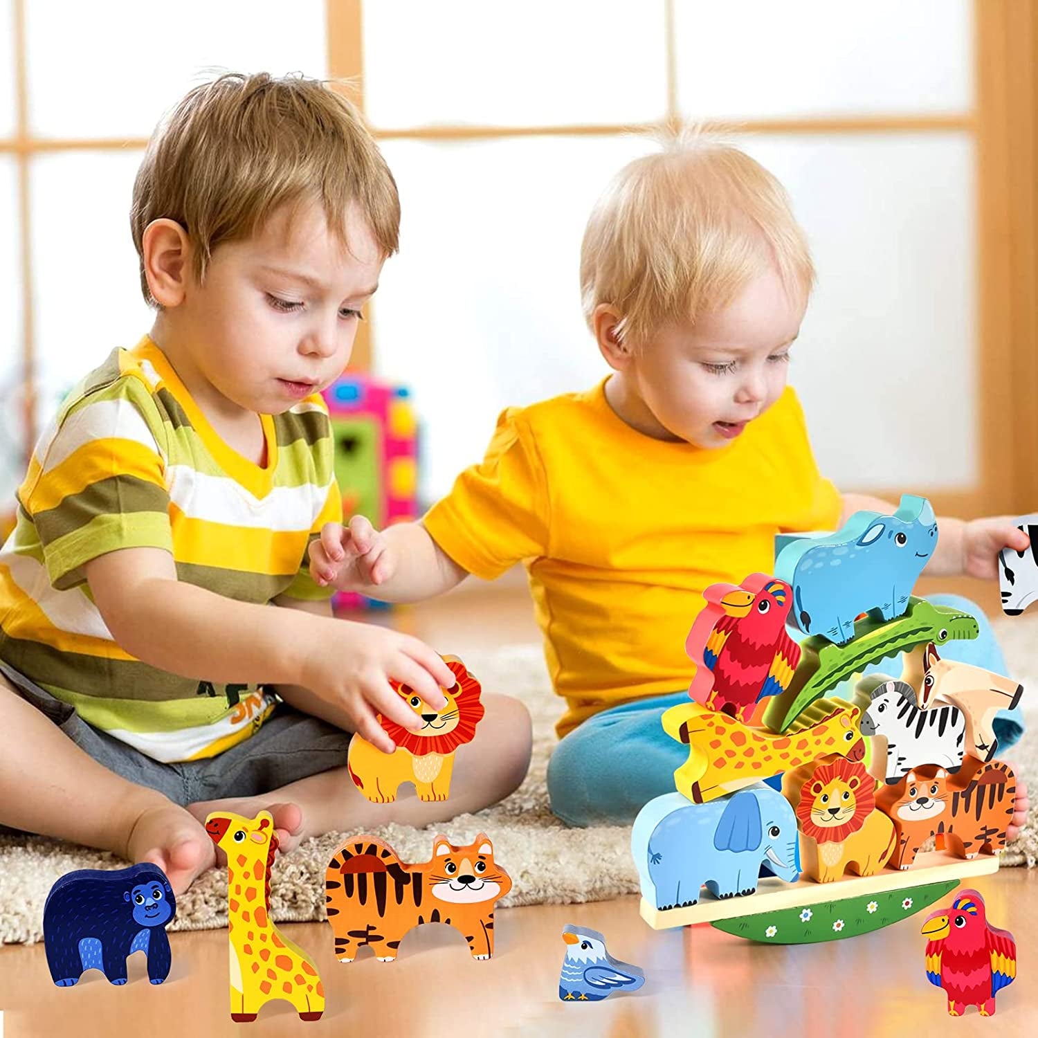 Jouet À Empiler En Bois Animaux Bloc De Bois Blocs De Construction D'Empilage De L'Équilibre Jeux Montessori Jouets Éducatifs Pour Enfants Bébé 2 3 4 Ans