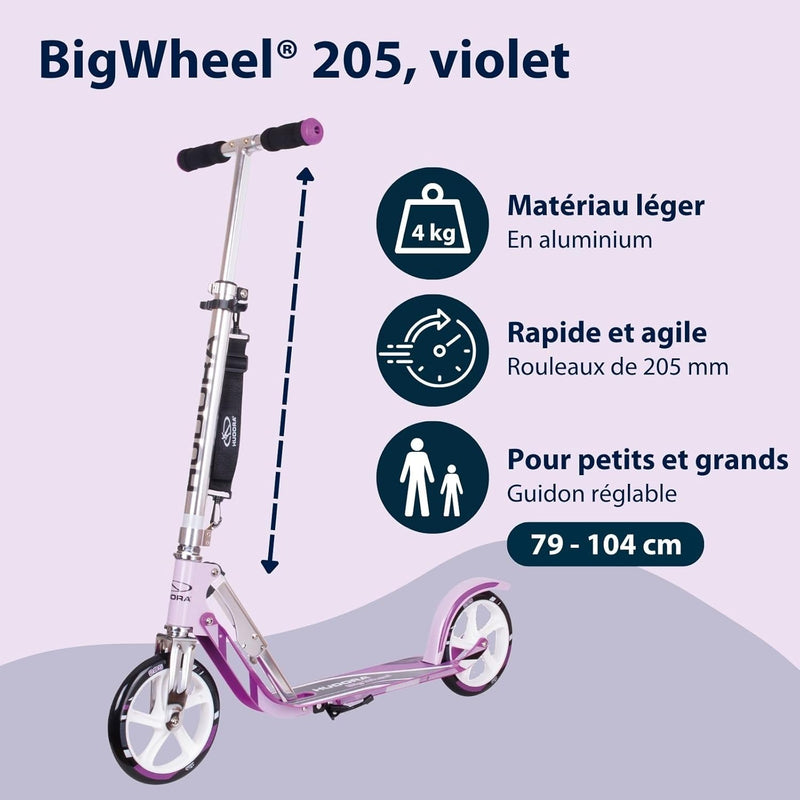 Bigwheel Scooter 205 I Trottinette Stable En Aluminium I Trottinette De Ville Réglable En Hauteur & Pliable I Trottinette Pour Enfants & Adultes Jusqu'À 100Kg I Trottinette Avec Béquille