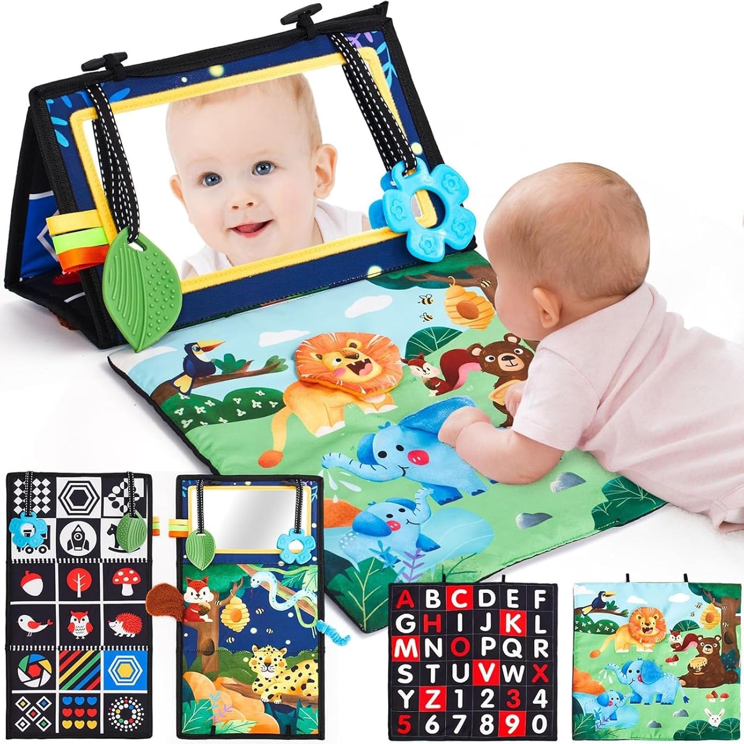 Jouet D'Éveil Bébé 6 Mois Avec Miroir Éveil Montessori Noir Et Blanc Jouets Sensoriels Pour Tout-Petits, Cadeau Pour Bébé Naissance Fille Garcon 0 3 6 12 Mois