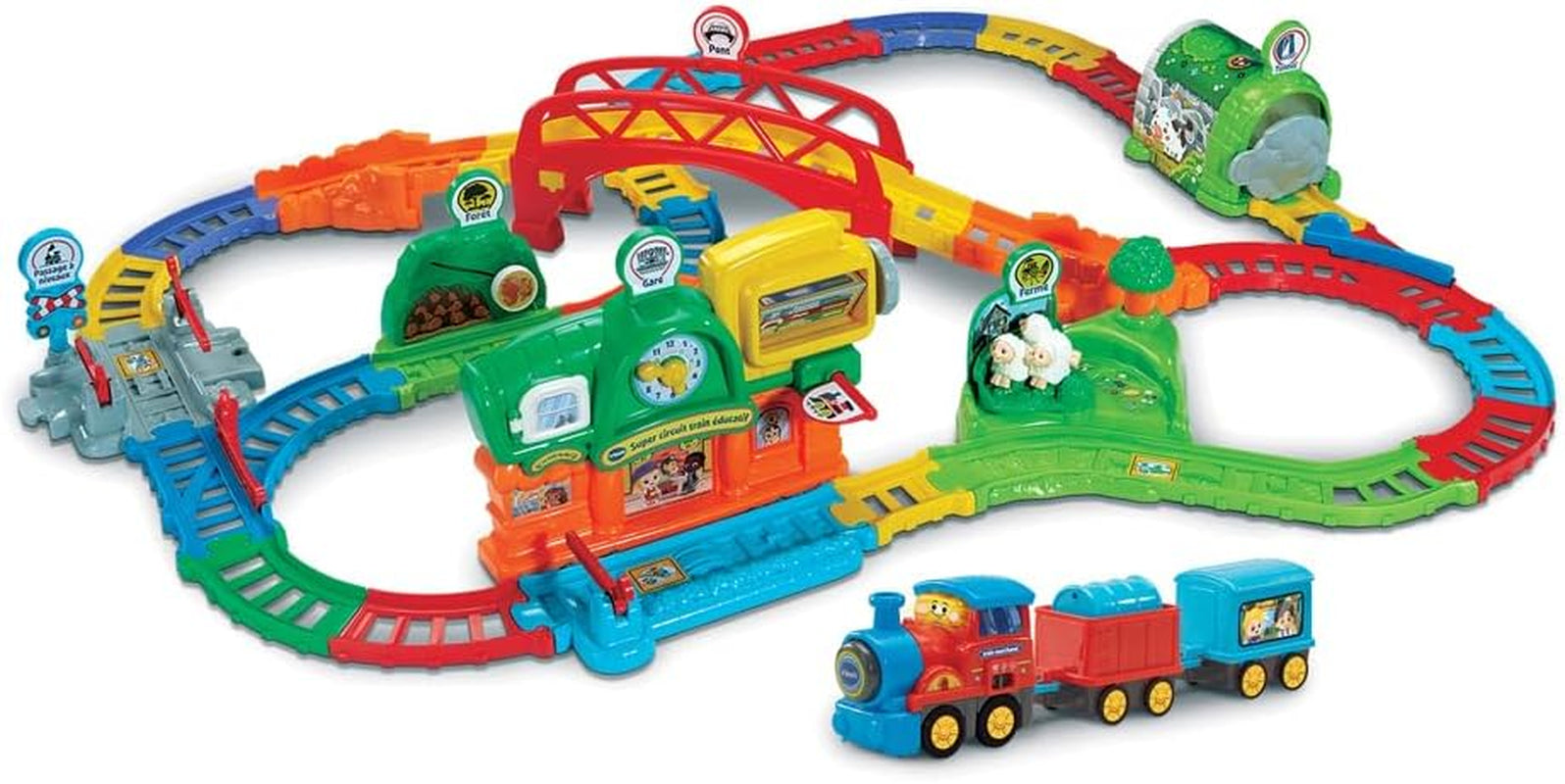 - Tut Tut Bolides Super Circuit Train Éducatif - Circuit Voiture Enfant Électronique Avec Adam Train Marchand, 6 Zones Magiques - Cadeau Garçon Et Fille De 1 an À 5 Ans - Contenu En Français