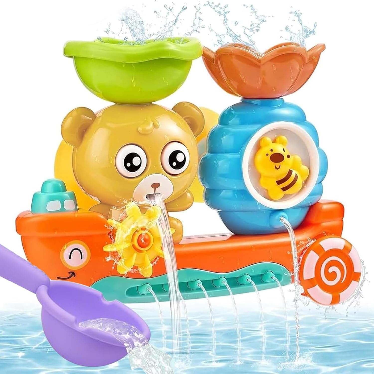 Jouets De Bain Bébé, Jeux De Bain Pour Bebe Enfant 1 2 3 4 Ans, Jouet Bain Bebe 1 An, Jouet De Bain Cascade Interactif Avec Cuillère À Eau, Cadeaux Pour Garçons Fille