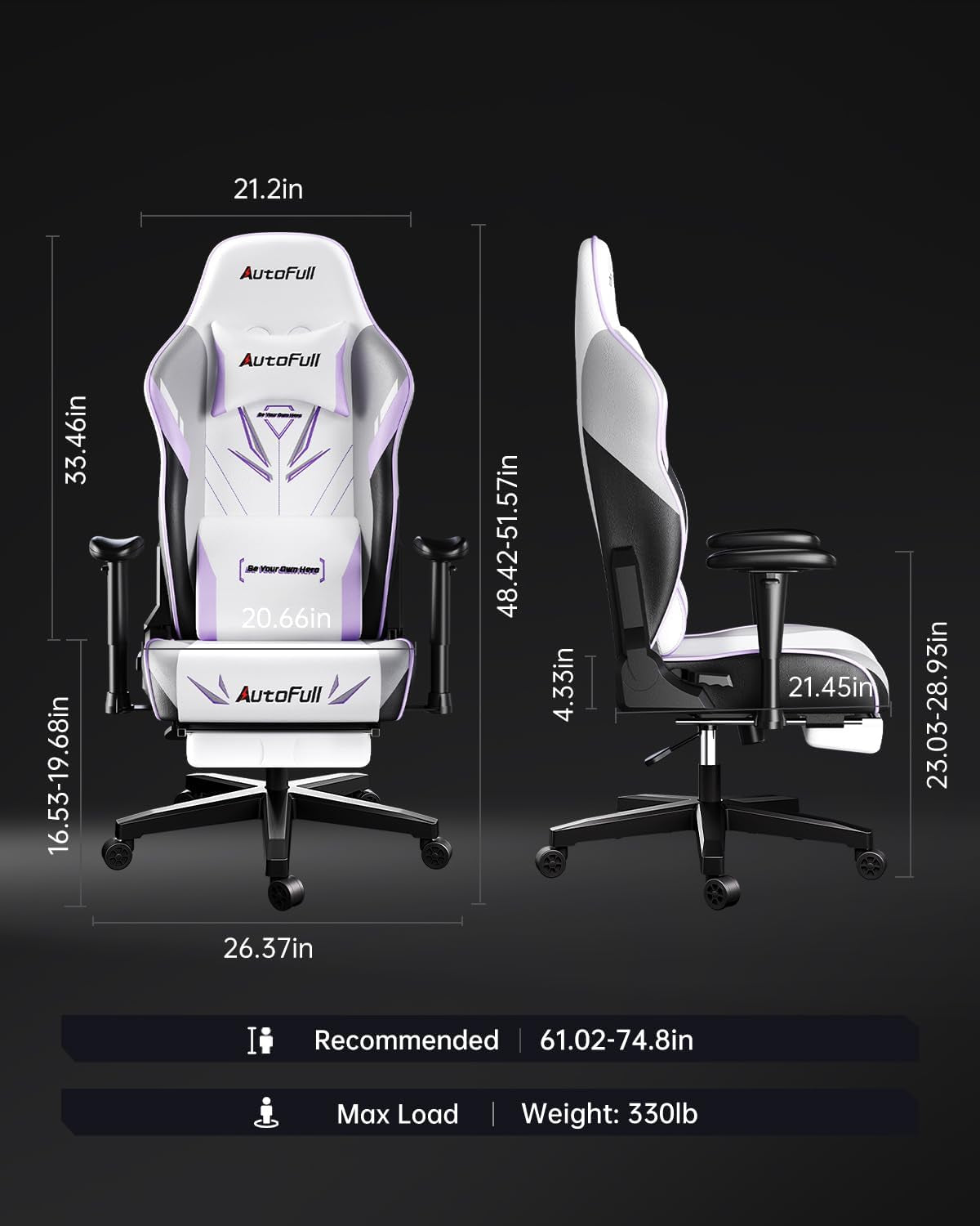 C3 Pro Chaise Gaming Chaise Gaming En Cuir Résistant Avec Siège Épais, Accoudoirs 3D Et Inclinaison 160° - Confort Ergonomique Pour Sessions Longues (Blanc/Violet)