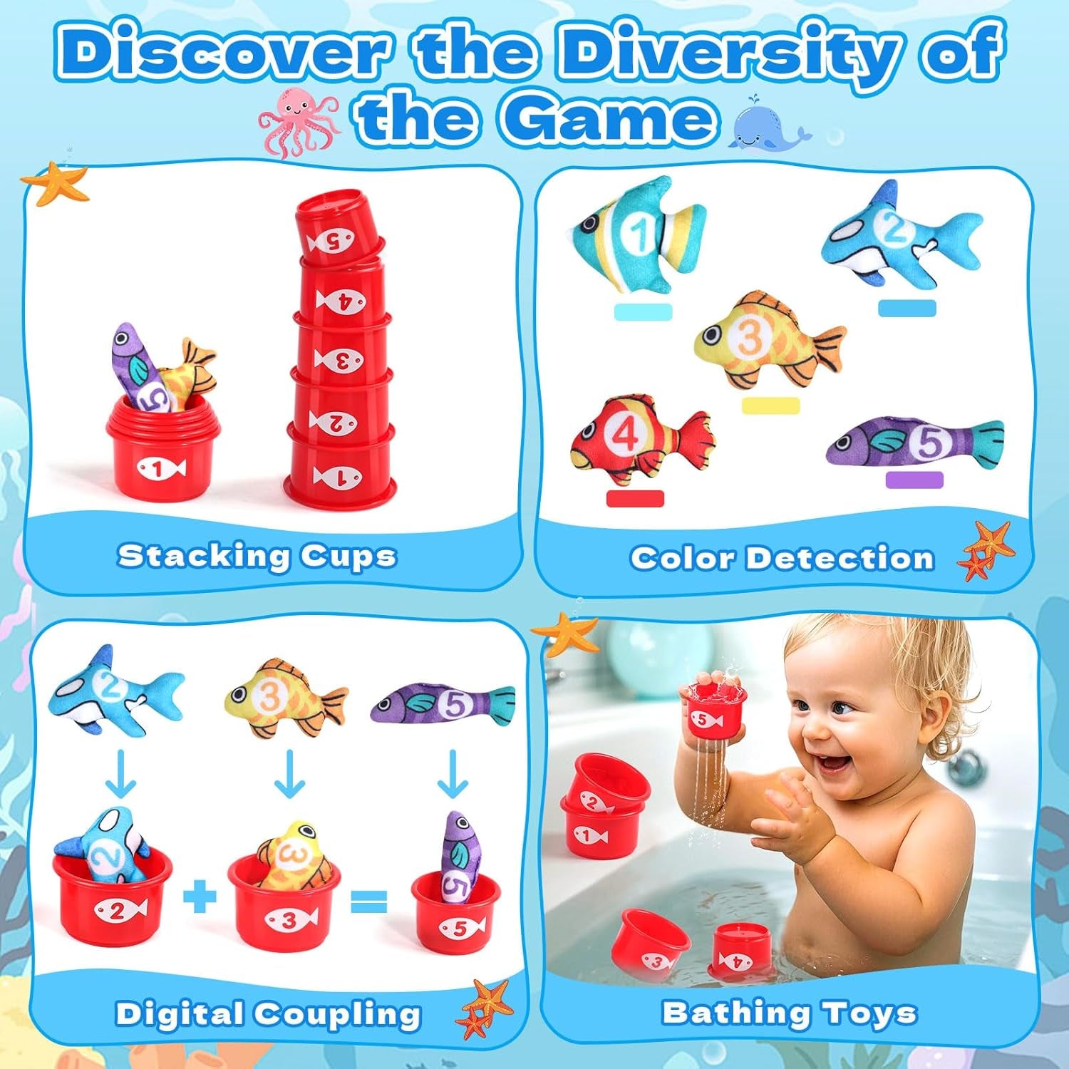 Jouet Bebe 1 An,Jouet De Pêche Montessori Pour Jeux Enfant 1 2 Ans Fille Jeux Bebe 6 Mois Educatif Cadeau Enfant 1 2 an Fille Garcon Anniversaire, Cadeaux Pour La Fête Des Enfants