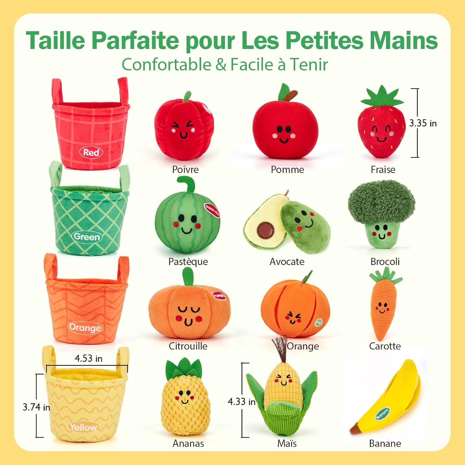 Jouet Bebe 6 Mois Jouet Eveil Bebe 6-12 Mois, 16 Pièces Fruits Et Legumes Jouets En Peluche Avec Panier, Jouet Sensoriel Bebe Jeux Montessori Cadeau Bebe 1 an Garçon Fille
