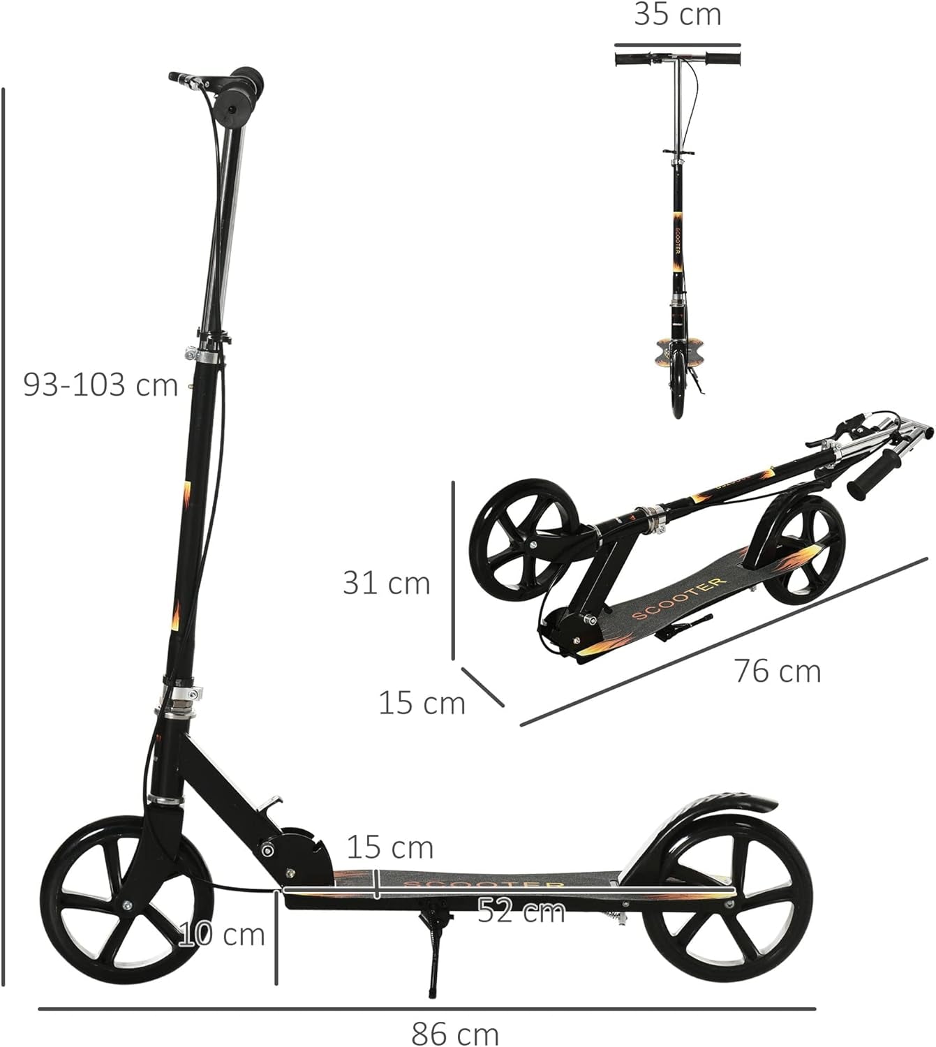 Trottinette Enfant Pliable À 2 Roues Pour Enfant De 7 À 14 Ans Avec Guidon Réglable En Hauteur Sur 3 Niveaux Et Double Frein - Noir