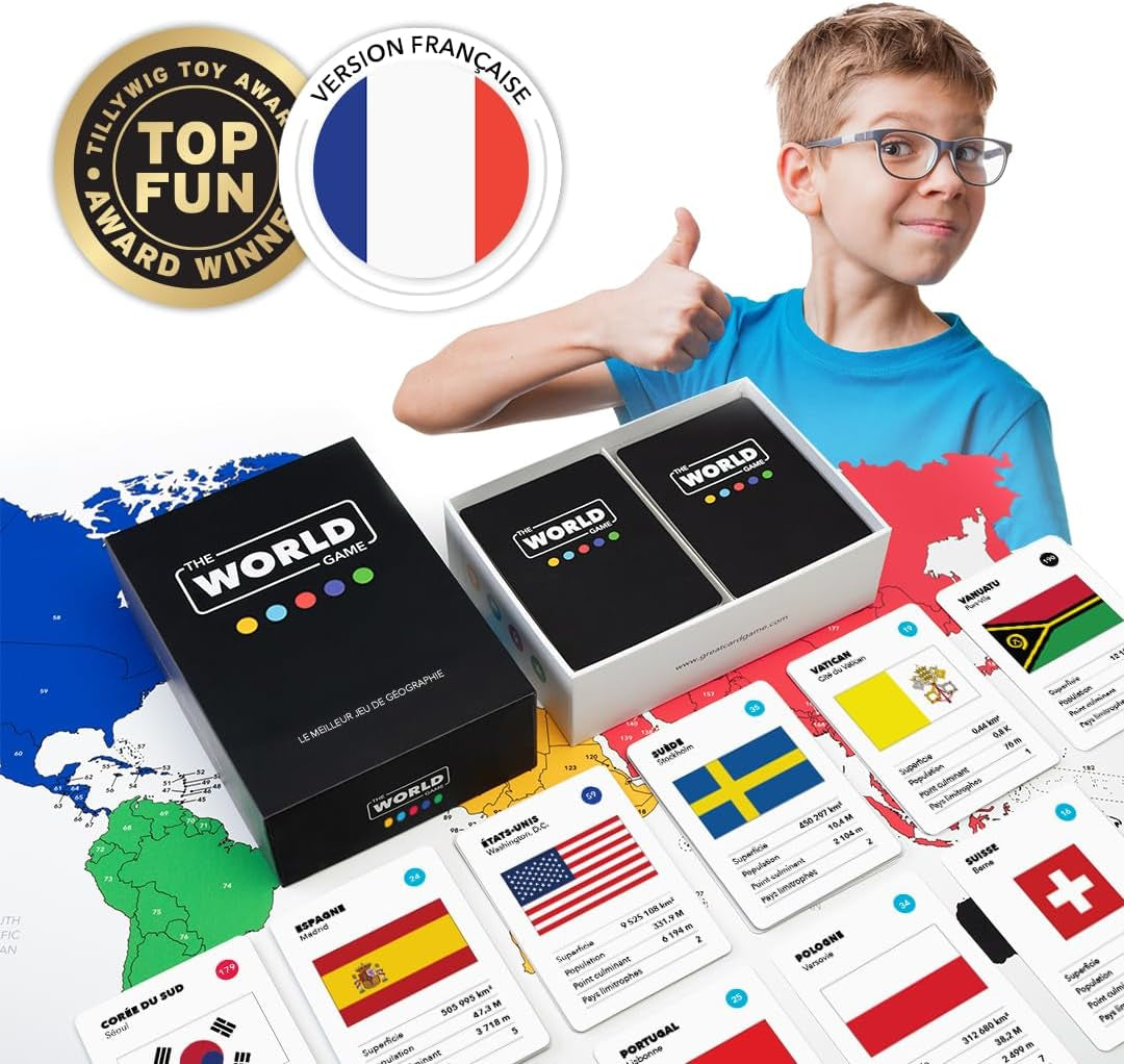 - Jeu De Géographie Avec Carte Du Monde - Jeu Société Éducatif Pour Enfant, Famille Et Adultes - Un Cadeau Parfait Pour Garçons Et Filles (French)