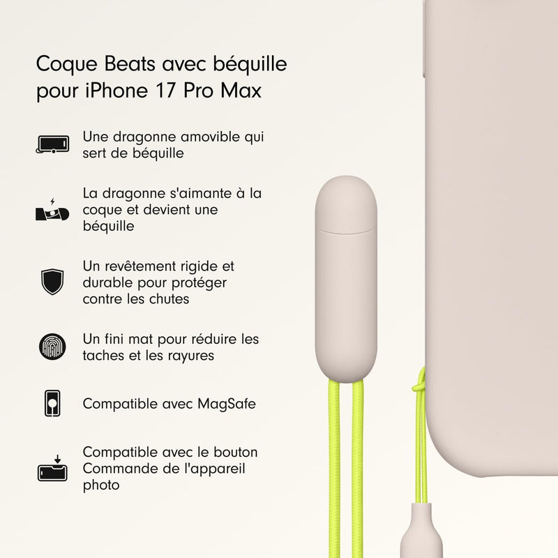 Coque Avec Béquille Pour Iphone 17 Pro Max Équipée Magsafe Avec Commande De L'Appareil Photo, Support Intégré Et Dragonne, Fini Mat Et Doublure En Tissu Microfibre - Gris Gypse