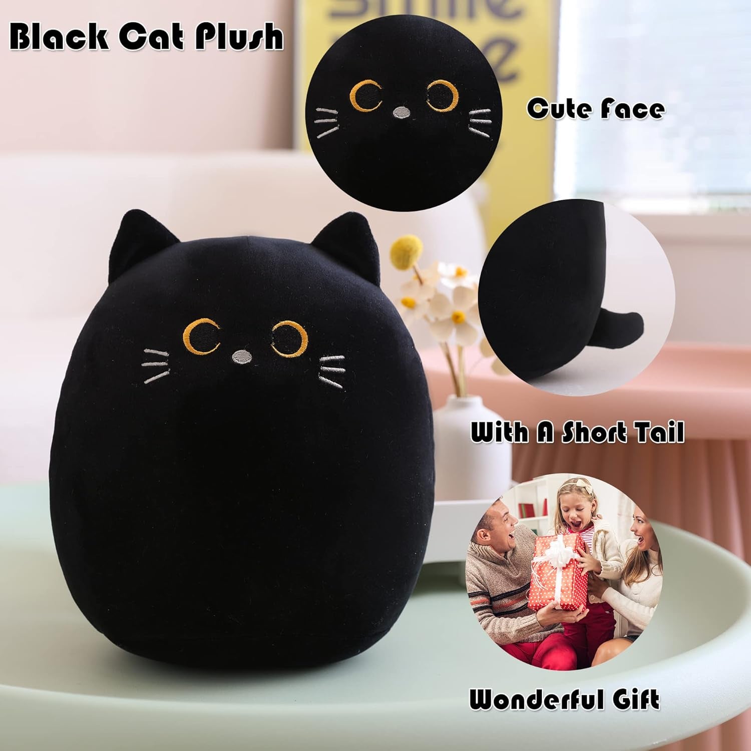 Noir Chat Peluche Douce Et Moelleuse Coussin Kawaii Cadeau D'Anniversaire Pour Enfants Filles Et Garçons 25CM