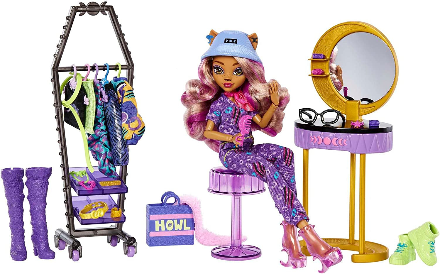 Coffret Studio De Mode De Clawdeen Wolf Avec Poupée Clawdeen Wolf Et plus De 20 Éléments De Jeu, Jouet Enfant, Dès 4 Ans, HKY70