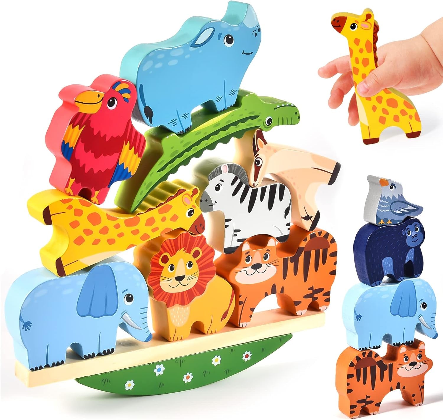 Jouet À Empiler En Bois Animaux Bloc De Bois Blocs De Construction D'Empilage De L'Équilibre Jeux Montessori Jouets Éducatifs Pour Enfants Bébé 2 3 4 Ans
