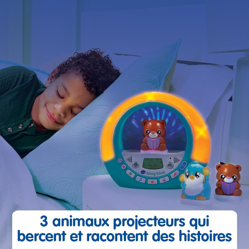 - Story'Clock Bleu Ma Conteuse-Réveil - Veilleuse Réveil Éducatif Jour/Nuit - Coach Sommeil Enfant - Boîte À Histoires, 3 Figurines Et Projections - Cadeau Enfant Dès 3 Ans - Contenu En Français