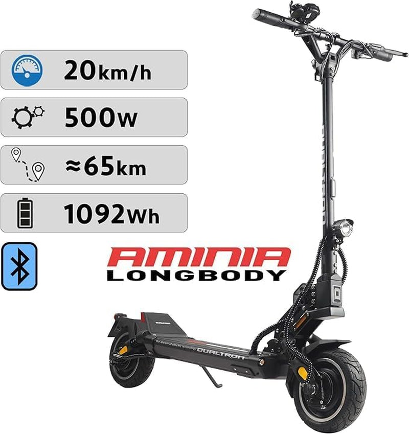 Minimotors - Trottinette Electrique Adulte Dualtron Aminia Long Body 52V / 15Ah, 2 Moteurs 1000W, Autonomie Jusqu'À 50Km, 25Km/H, Rapide Puissante Et Confortable, Noire