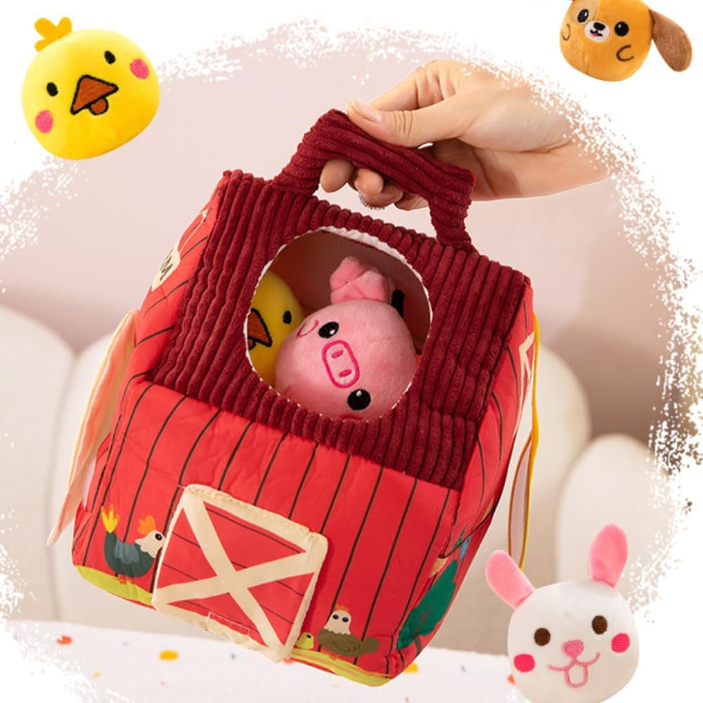 Cokomono Jouet Bébé 1 an Animaux De La Ferme En Peluche, Jeux Montessori Avec Grange, Hochets, Miroirs, Jouet Sensoriel Bebe 0-6 Mois, Cadeau Bebe Enfant 3 6 9 Mois Garçon Fille