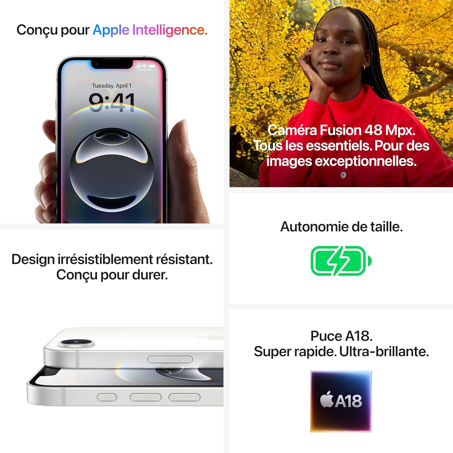 Iphone 16E 256 Go : Conçu Pour  Intelligence, Puce A18, Autonomie De Taille, Caméra Fusion 48 Mpx, Écran Super Retina XDR De 6,1 Pouces; Blanc