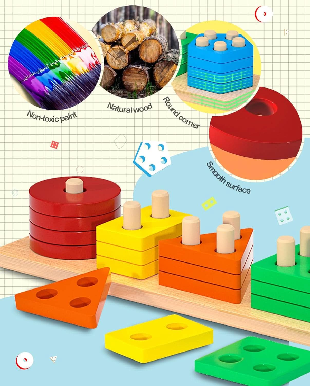 Jouet Bebe 1 2 3 Ans Jeux Montessori Enfant 1 2 3 Ans Jeu Educatif En Bois Puzzle À Empiler Et De Tri Cadeau Garçon Fille