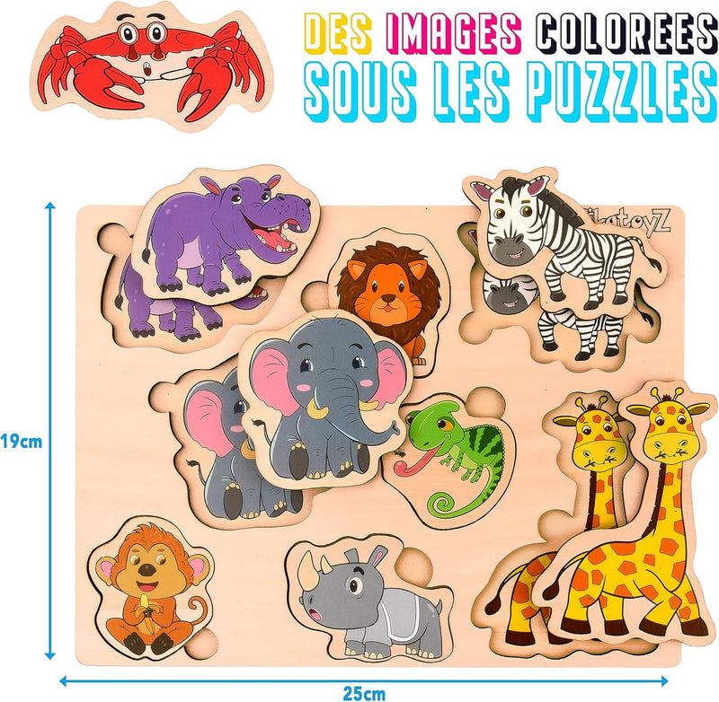 Jouet Enfant 1, 2 Et 3 Ans – Jeu Éducatif Idéal Pour Cadeau De Noël Ou Anniversaire – Puzzle En Bois Pour Bébé Garçon Ou Fille – Jeux Montessori Avec Puzzles Animaux De La Jungle