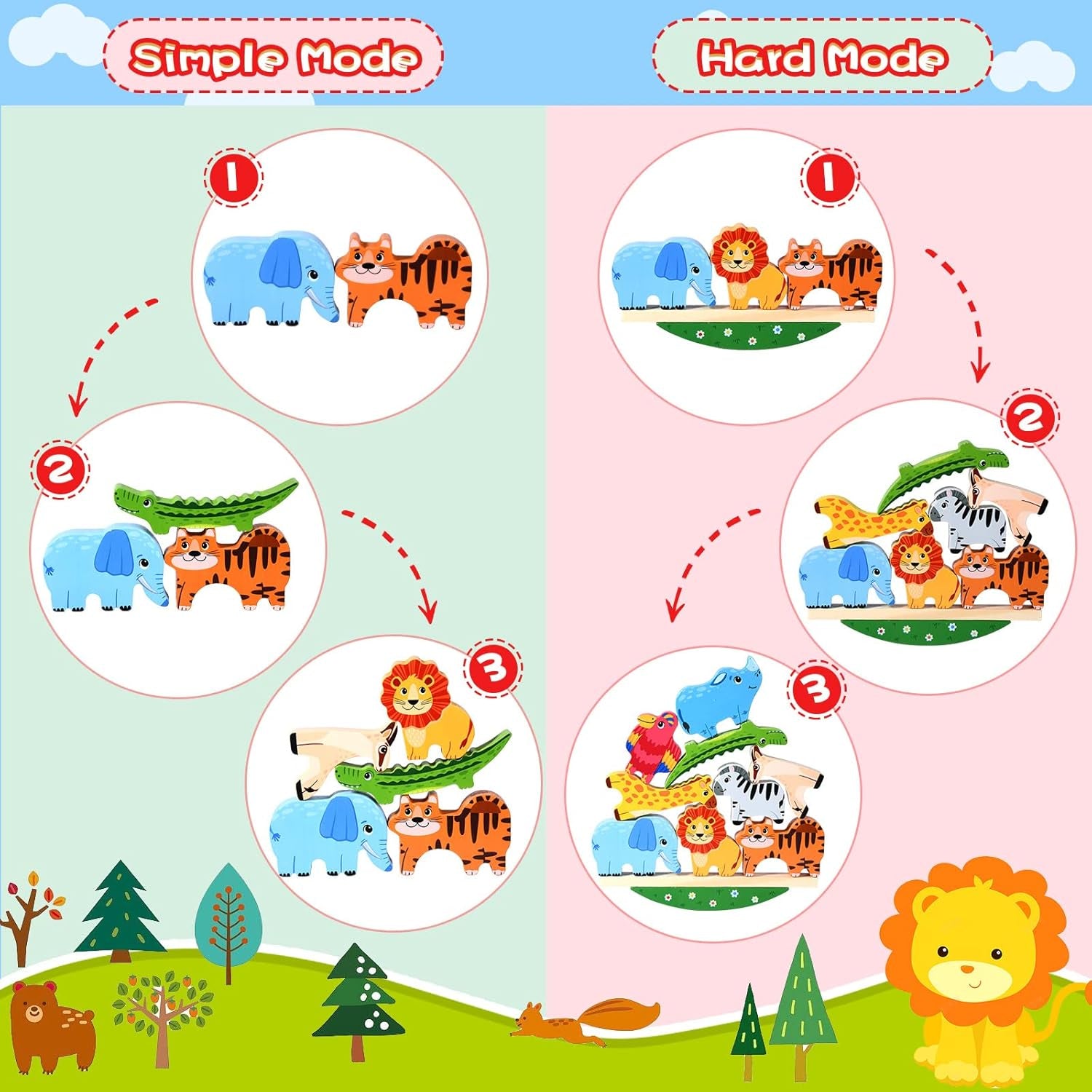 Jouet À Empiler En Bois Animaux Bloc De Bois Blocs De Construction D'Empilage De L'Équilibre Jeux Montessori Jouets Éducatifs Pour Enfants Bébé 2 3 4 Ans