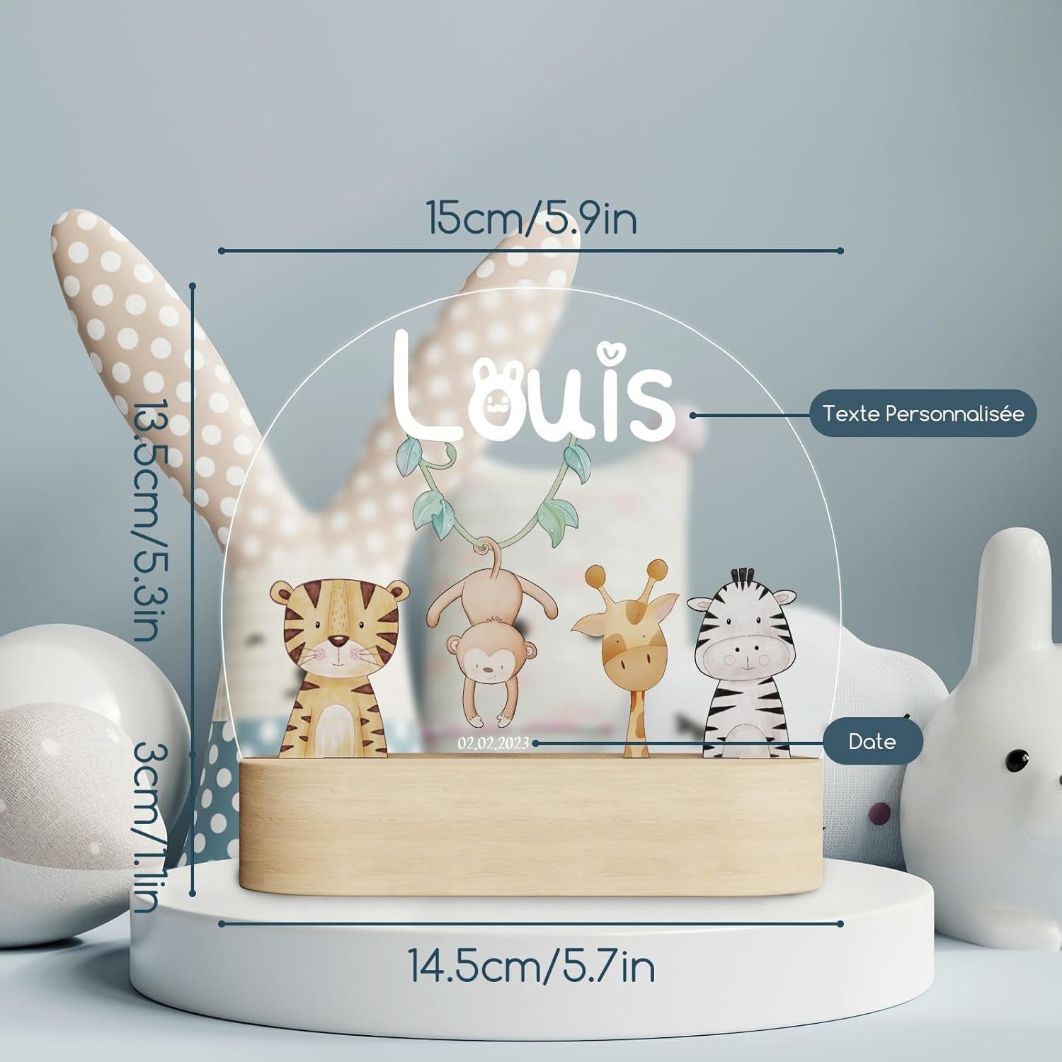 Veilleuse Bébé Personnalisé Avec Prénom Date - Cadeau Naissance Garcon Et Fille Original - Idee Cadeau De Nouveau Né & Bapteme - Cadeaux Bebe Naissance - Deco Chambre Bebe/Enfant - Lampe Bebe