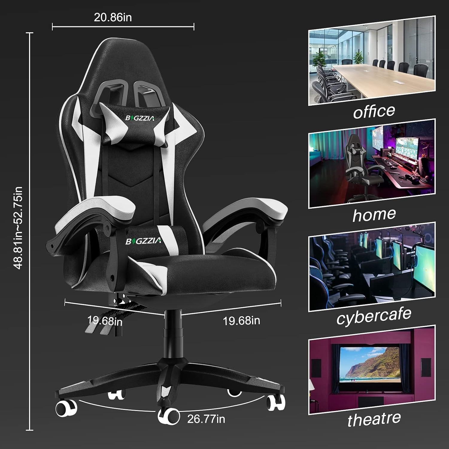Chaise Gaming,Ergonomique PU Cuir Chaise Bureau,Hauteur Réglable,Avec Lombaire&Appui-Tête Appui,Dossier Inclinable À 155°,Fauteuil Gaming Adultes Enfants (Blanc)