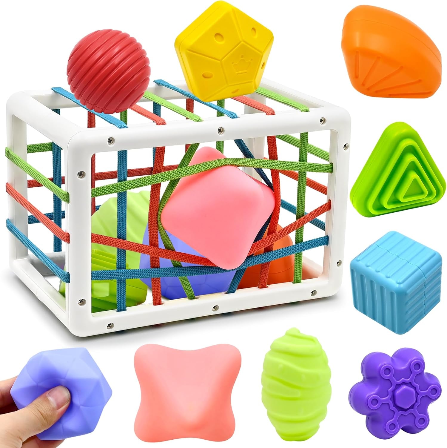 Jouet Bebe 1 2 Ans, Montessori Sensoriel Jeux Pour Bébé 12 18 Mois, Trieur De Formes Avec Boules Texturées Balles Sensorielles Cube D'Activité De Développement Jouet Enfant Fille Garcon Cadeau