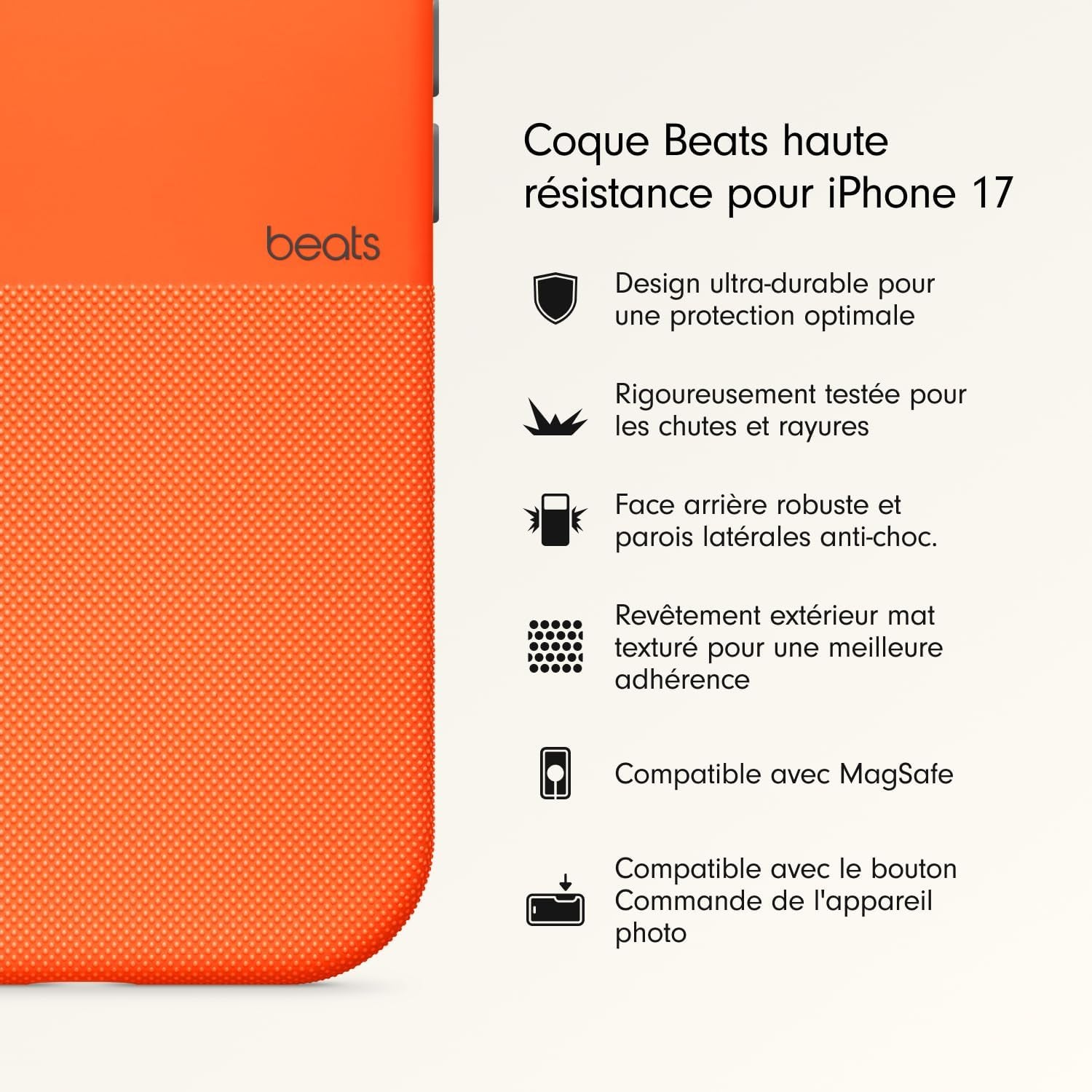 Coque Haute Résistance Pour Iphone 17 Équipée Magsafe Avec Commande De L'Appareil Photo, Protection Contre Les Chutes Et Les Rayures, Fini Mat Texturé - Orange Sierra