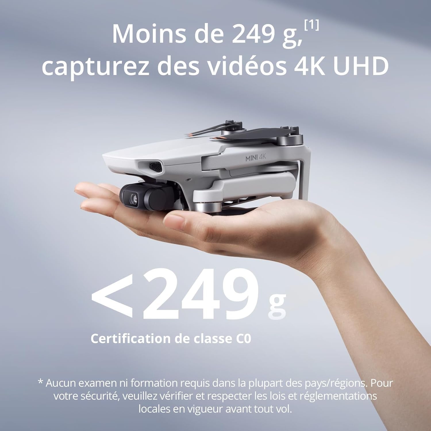 Mini 4K, Drone Caméra 4K UHD, Moins De 249 G, Stabilisation De La Nacelle À 3 Axes, Transmission Vidéo Sur 10 Km, Retour Auto, Résistance Au Vent, Temps De Vol Max. De 31 Min, C0, Quickshots
