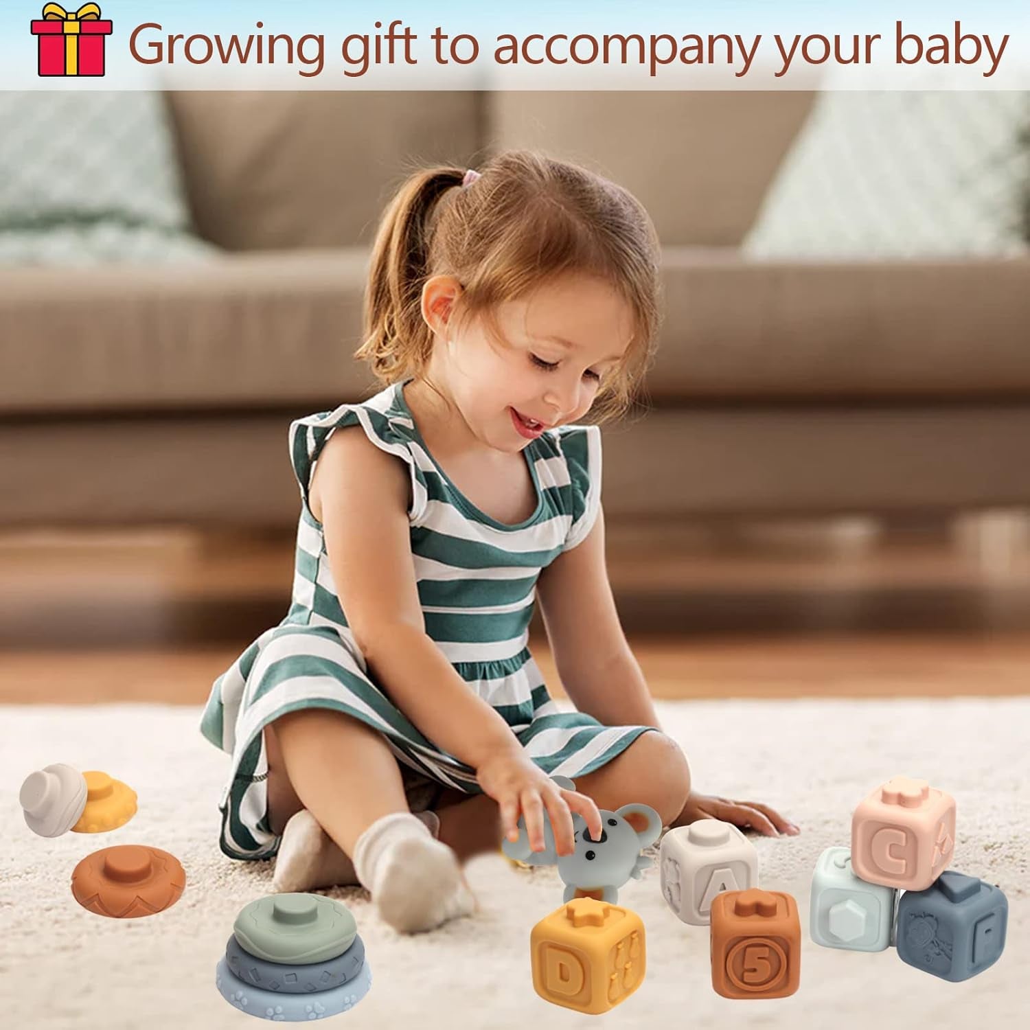 Circles Et Blocs Montessori Toy Gobelet Empilable Bébé Tour Empilable & Anneaux De Dentition Pour Jeu D'Empilement, Avec Chiffres Textures De Fruits, Jouets Éducatifs Éducatifs Pour 13 Pièces