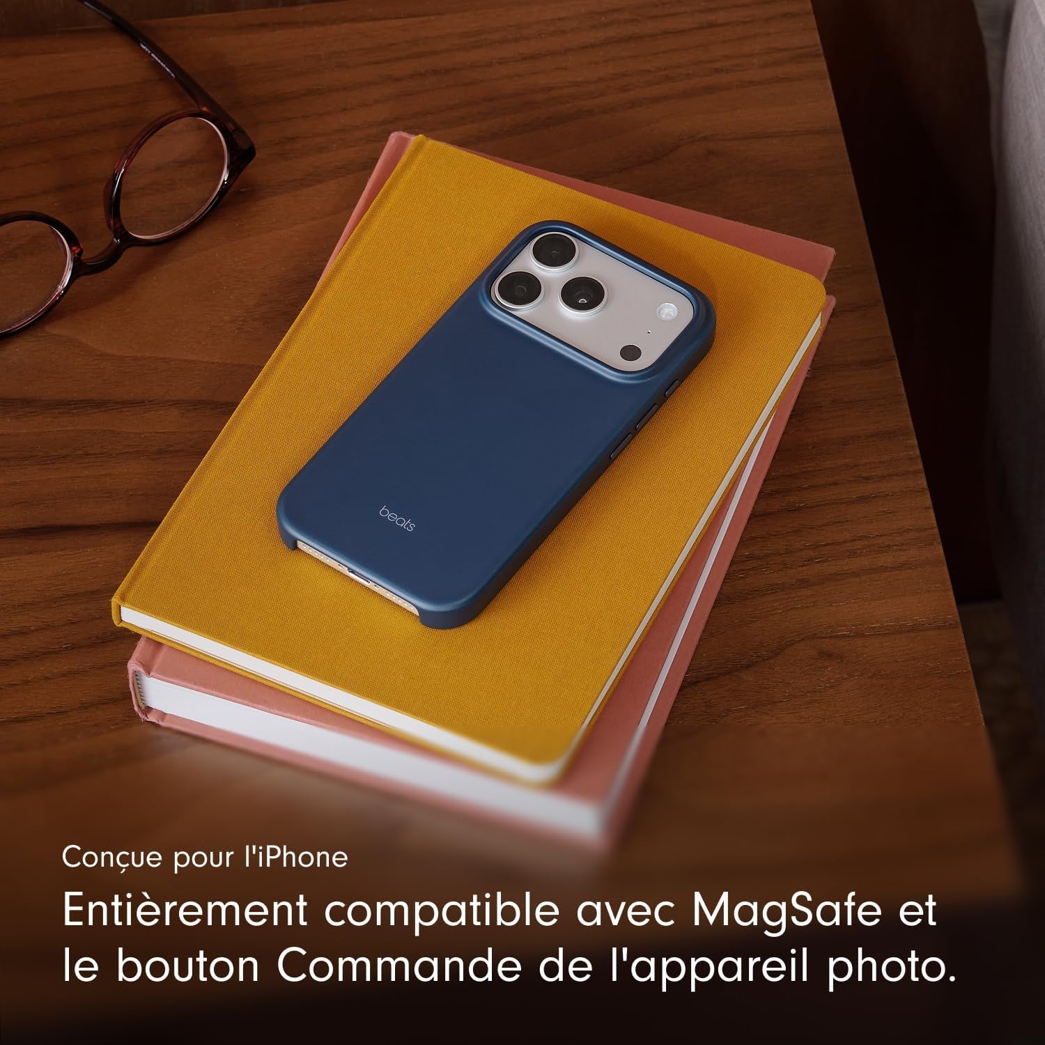 Coque Pour Iphone 17 Pro Équipée Magsafe Avec Commande De L'Appareil Photo, Fini Mat, Doublure En Tissu Microfibre - Bleu Basalte