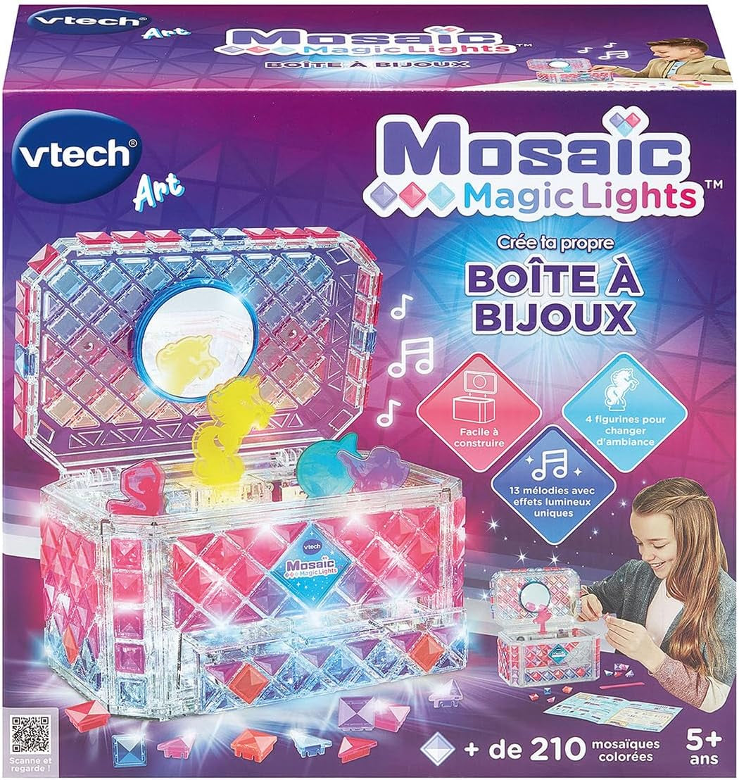 - Mosaïc Magic Lights Boîte À Bijoux - Kit Mosaïque Enfant - Boîte À Secrets Personnalisable Avec Effets Lumineux Et Musique - Jeu Créatif Et DIY - Cadeau Enfant Dès 5 Ans - Contenu En Français