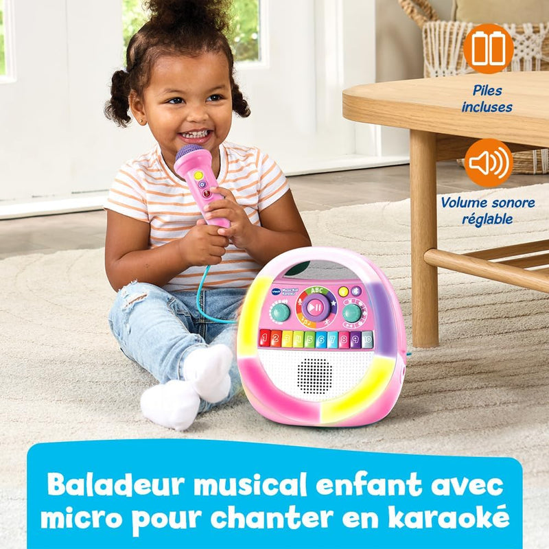 - Music'Kid Karaoké Rose - Enceinte Bluetooth Lumineuse Enfant - Baladeur Musical Avec Micro Karaoké, Comptines Et Chansons, Enregistreur Vocal - Cadeau Enfant Dès 2 Ans - Contenu En Français