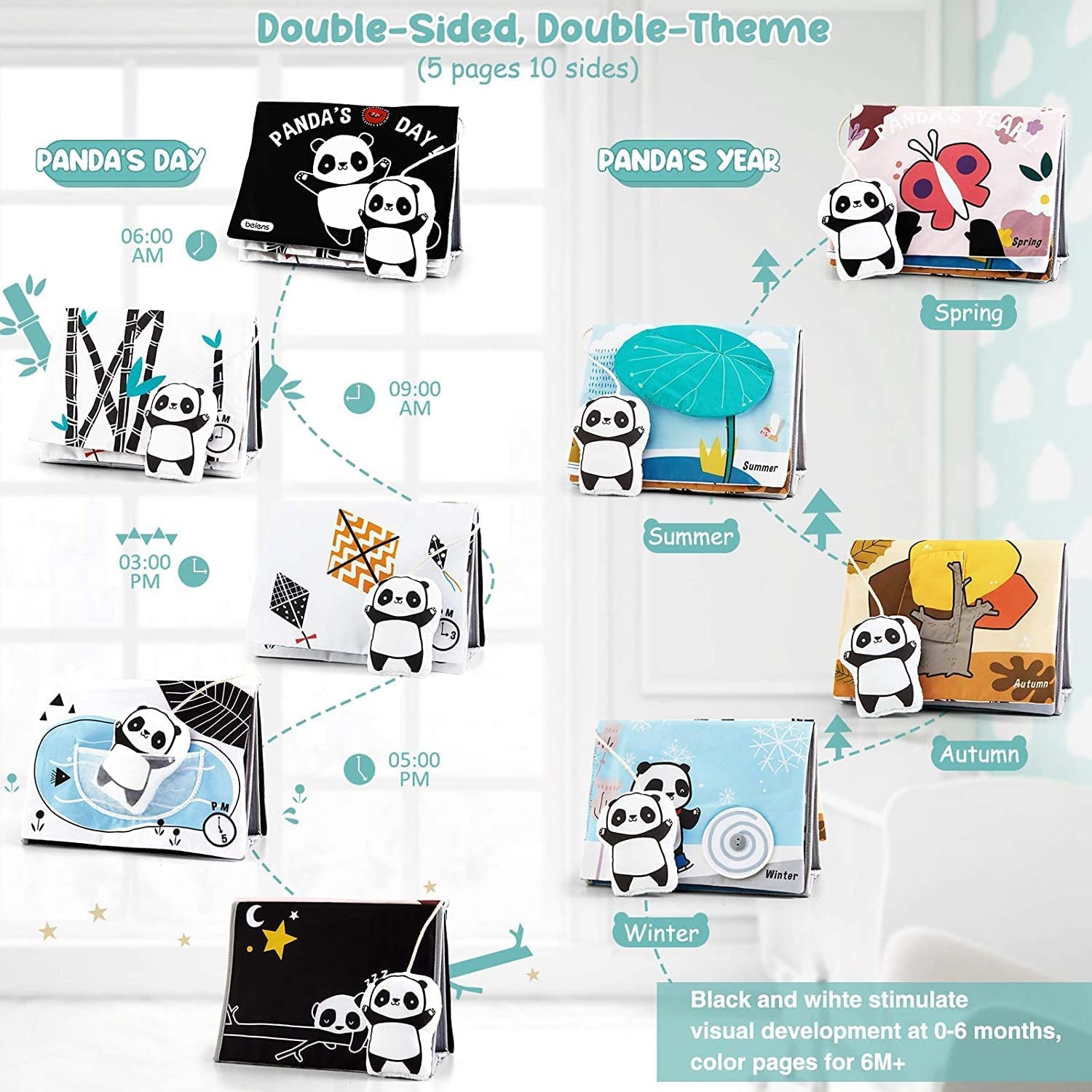 Jouet Bebe 0 3 6 12 Mois,Livre Tissu Bebe Avec Miroir,Noir Et Blanc Livres D'Éveil Doux Froissé Avec Panda,Jeux Bebe Montessori Bebe Eveil 0-6 Mois,Cadeau Bebe Naissance Garcon Fille