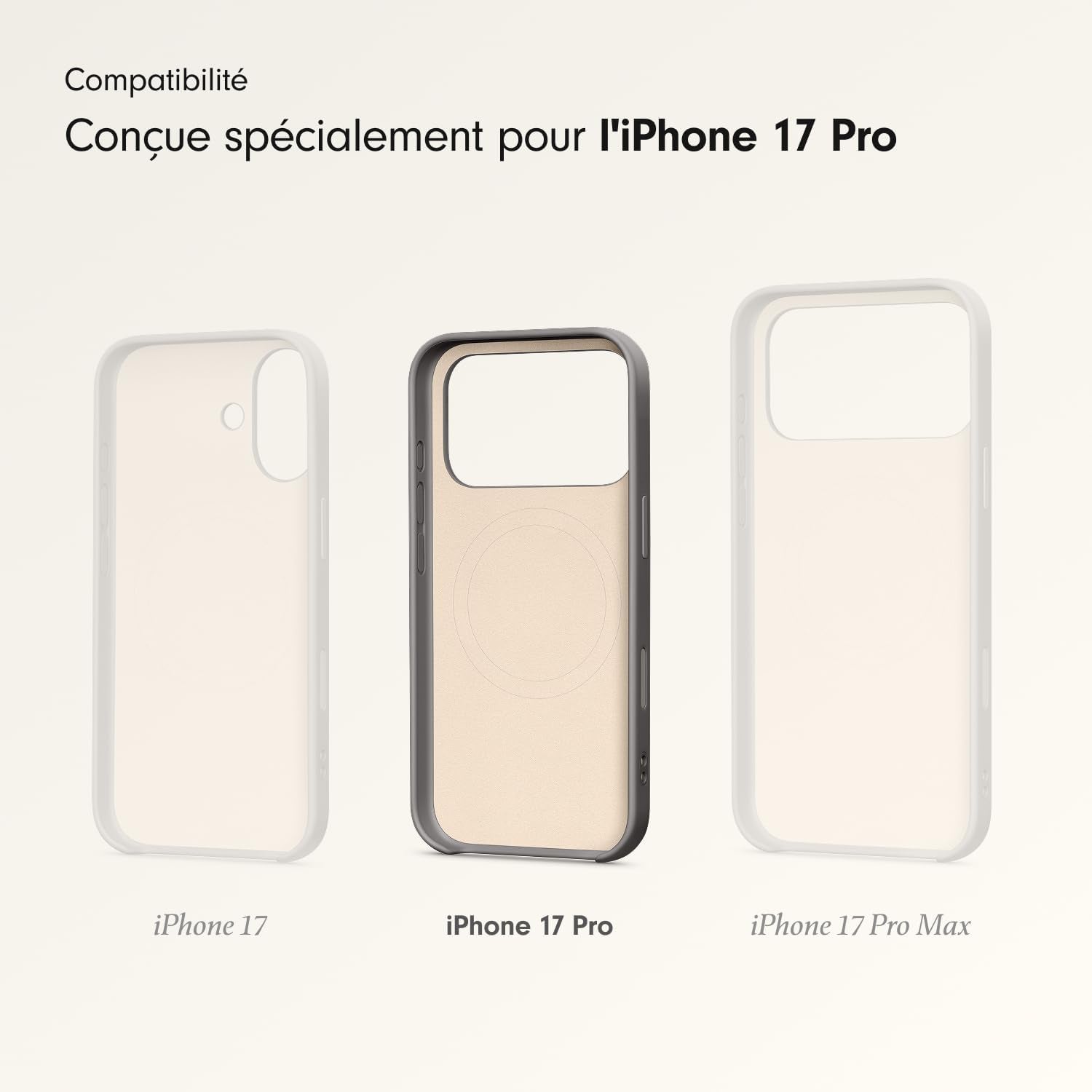 Coque Avec Béquille Pour Iphone 17 Pro Équipée Magsafe Avec Commande De L'Appareil Photo, Support Intégré Et Dragonne, Fini Mat Et Doublure En Tissu Microfibre - Gris Granite