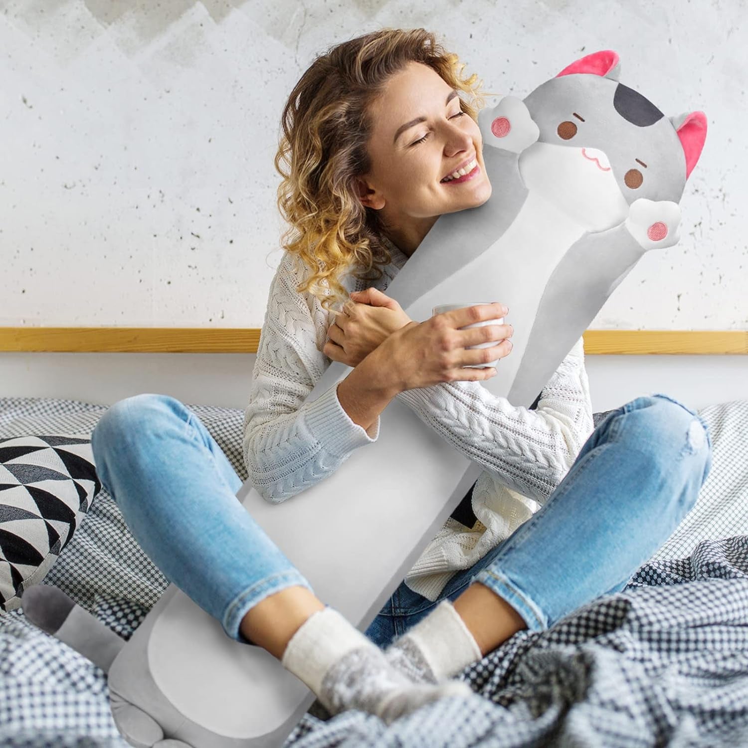 Kawaii Peluche Coussin Long 50CM, Oreiller Pour Enfant D'Animaux Poupée Jouets Kawaii Pour Enfant Mignonne Moelleux Confort Coussins En Peluche Pour Cadeau