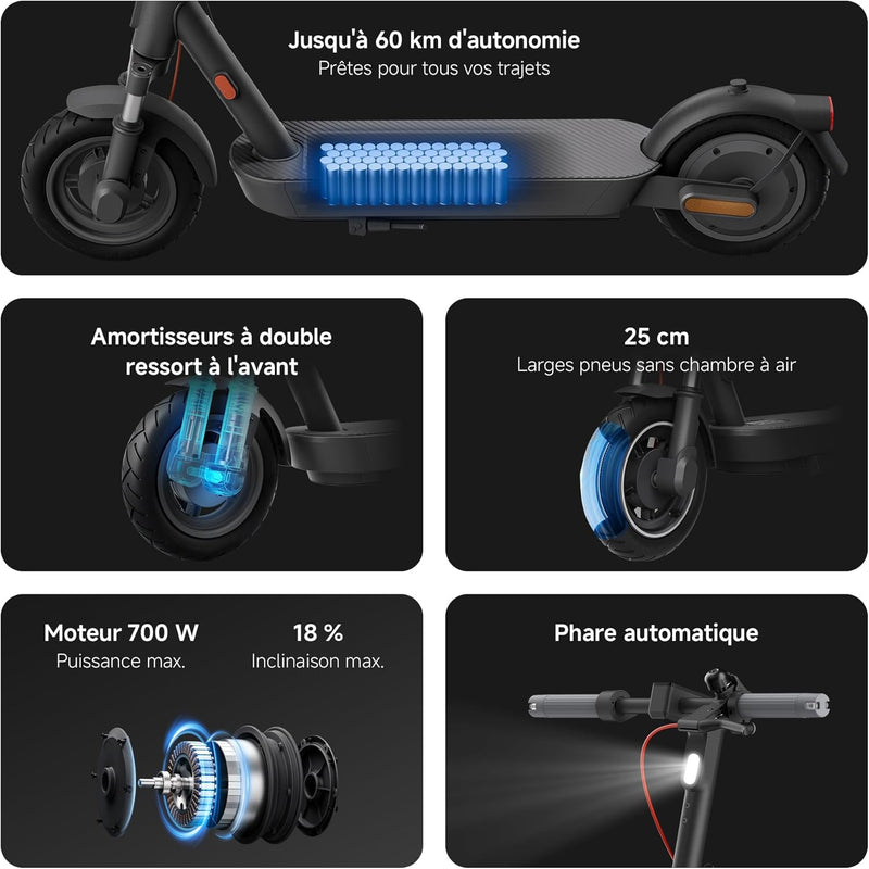 Trottinette Électrique Série 4 & 5 – Modèles Pour Adulte, Moteur Puissant, Grande Autonomie, Pneus Larges, Antivol Intégré Et Connectivité Bluetooth – Noir [Version Française]