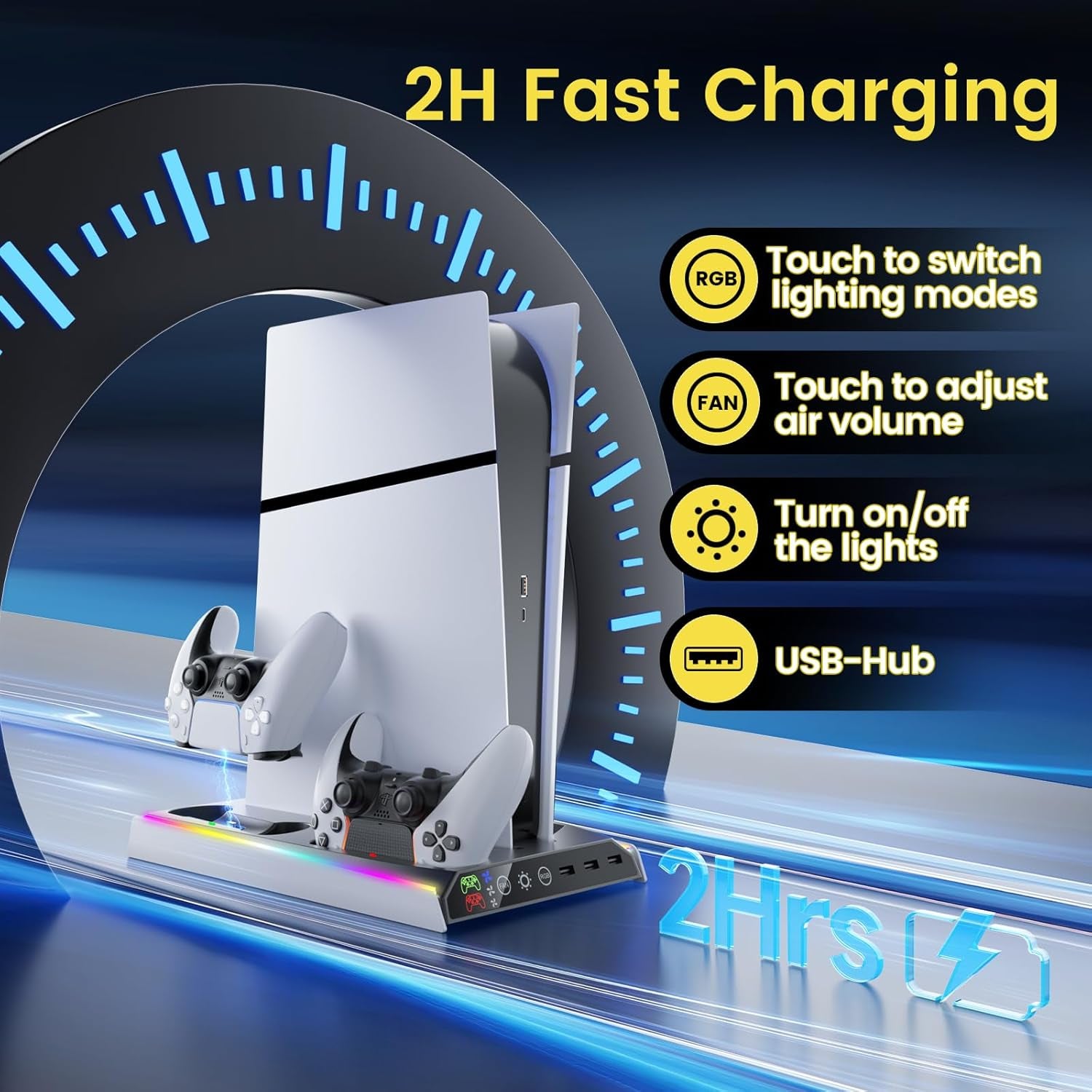 Support Ps5/Slim/Pro Avec Ventilateur De Refroidissement Réglable, Support De Chargeur De Refroidissement Vertical PS5 Pour Ps5/Slim/Pro, Station De Refroidissement Façades, Protections