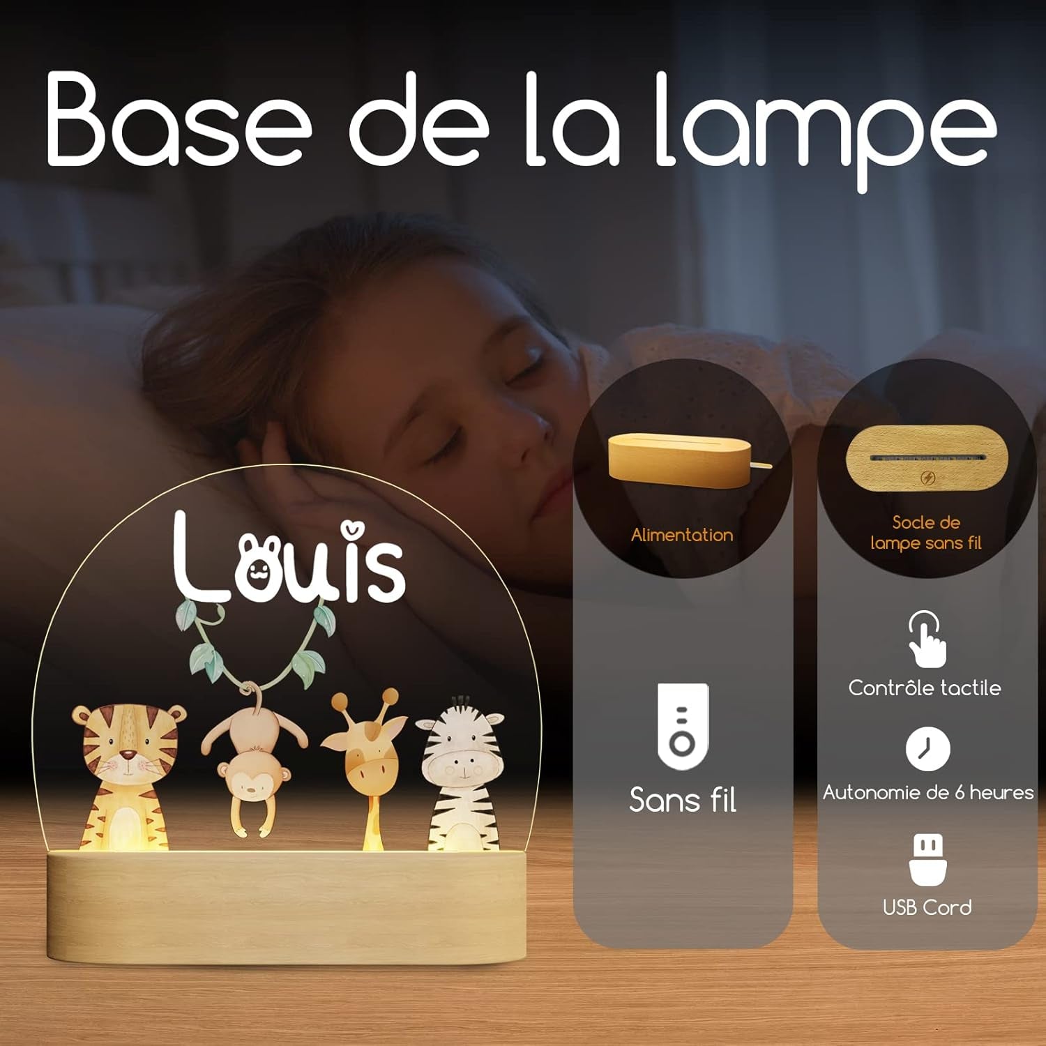 Veilleuse Bébé Personnalisé Avec Prénom Date - Cadeau Naissance Garcon Et Fille Original - Idee Cadeau De Nouveau Né & Bapteme - Cadeaux Bebe Naissance - Deco Chambre Bebe/Enfant - Lampe Bebe