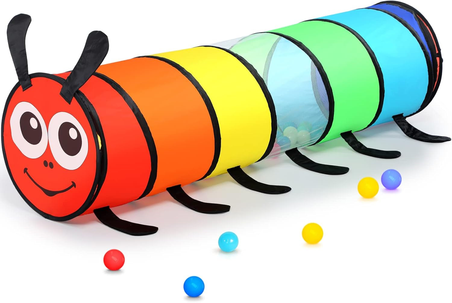 Tunnel Enfant - Tente De Jeux Exterieur Interieur Avec Côtés En Maille - 180 Cm Tunelle Pour Enfant Parcours Motricité Bébé Rampant -Jouet De Pliable Pop-Up - Cadeau Pour Animaux (Chenille Coloré)