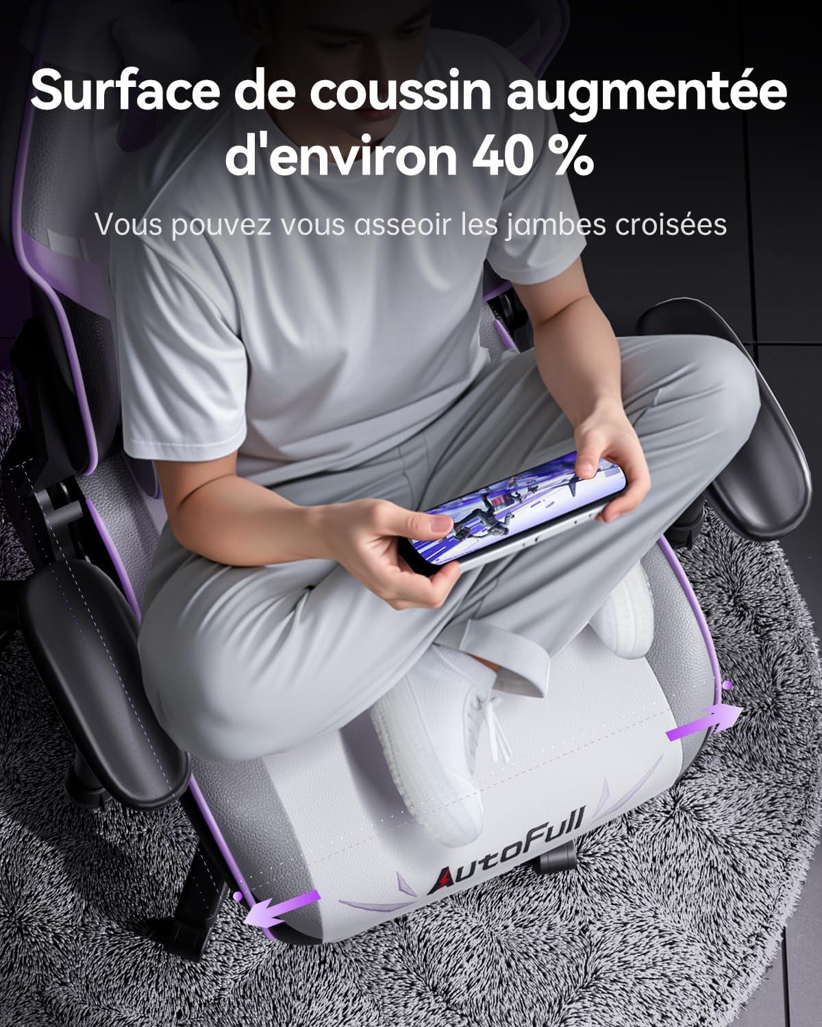 C3 Pro Chaise Gaming Chaise Gaming En Cuir Résistant Avec Siège Épais, Accoudoirs 3D Et Inclinaison 160° - Confort Ergonomique Pour Sessions Longues (Blanc/Violet)