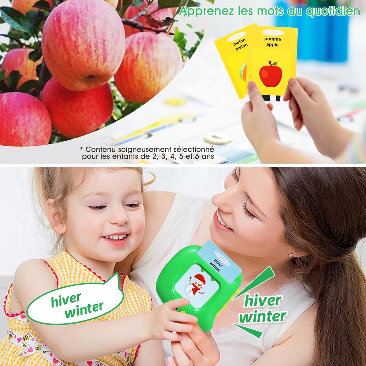 Cartes Éducatives, Carte Parlante Montessori Français, Jouets Éducatifs 2 Ans Jeunes Enfant Jouet Bebe Jeu Garcon Fille De 1 À 6 Ans Pour Écouter Et Apprendre 384 Mots (Français/Anglais/Bilingue)