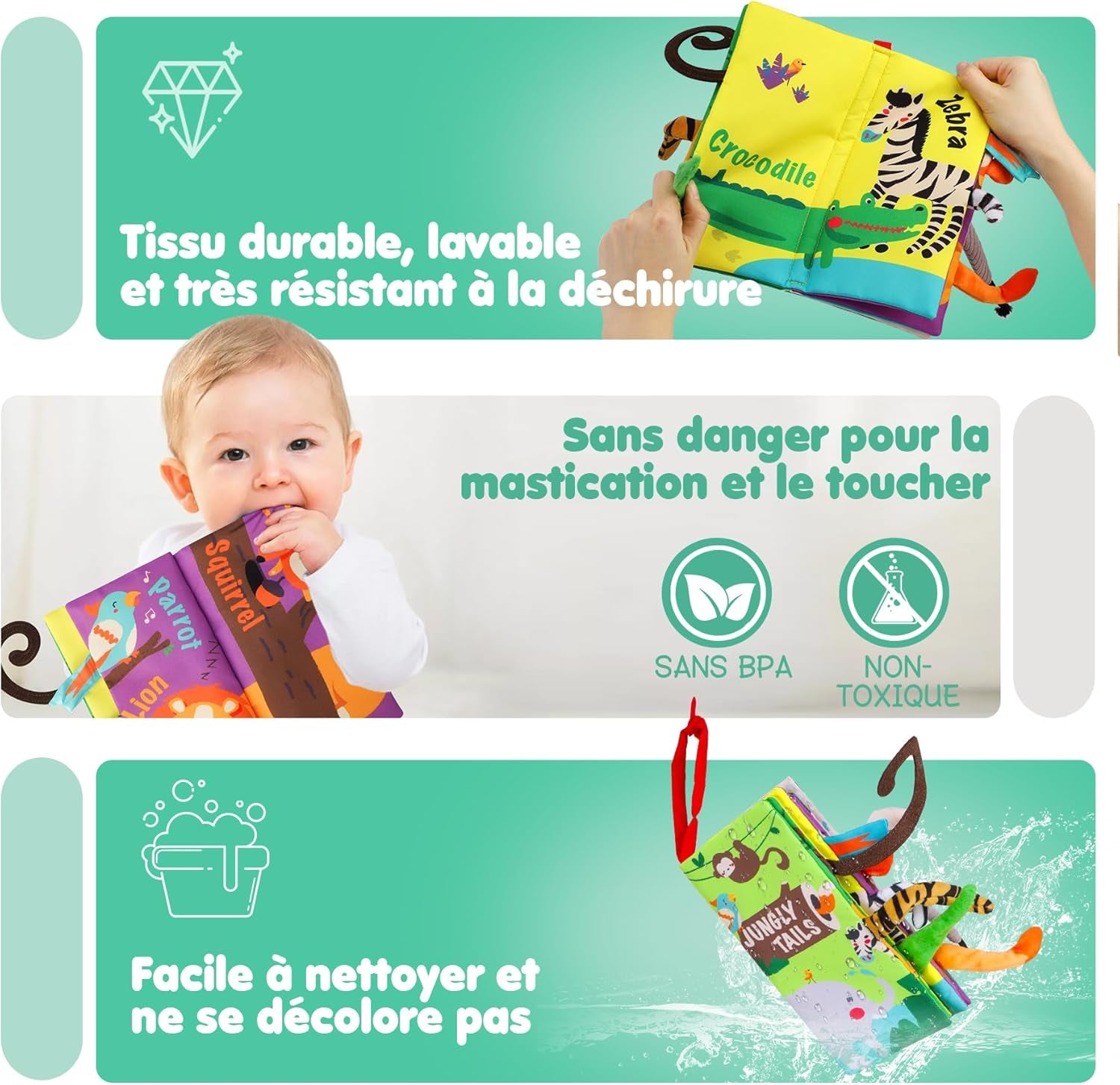 Livre Tissu Bébé Eveil,Livre Bebe 0-3 Mois,Jouet Bebe Jouet Educatif Enfant Idée Cadeau Dès La Naissance