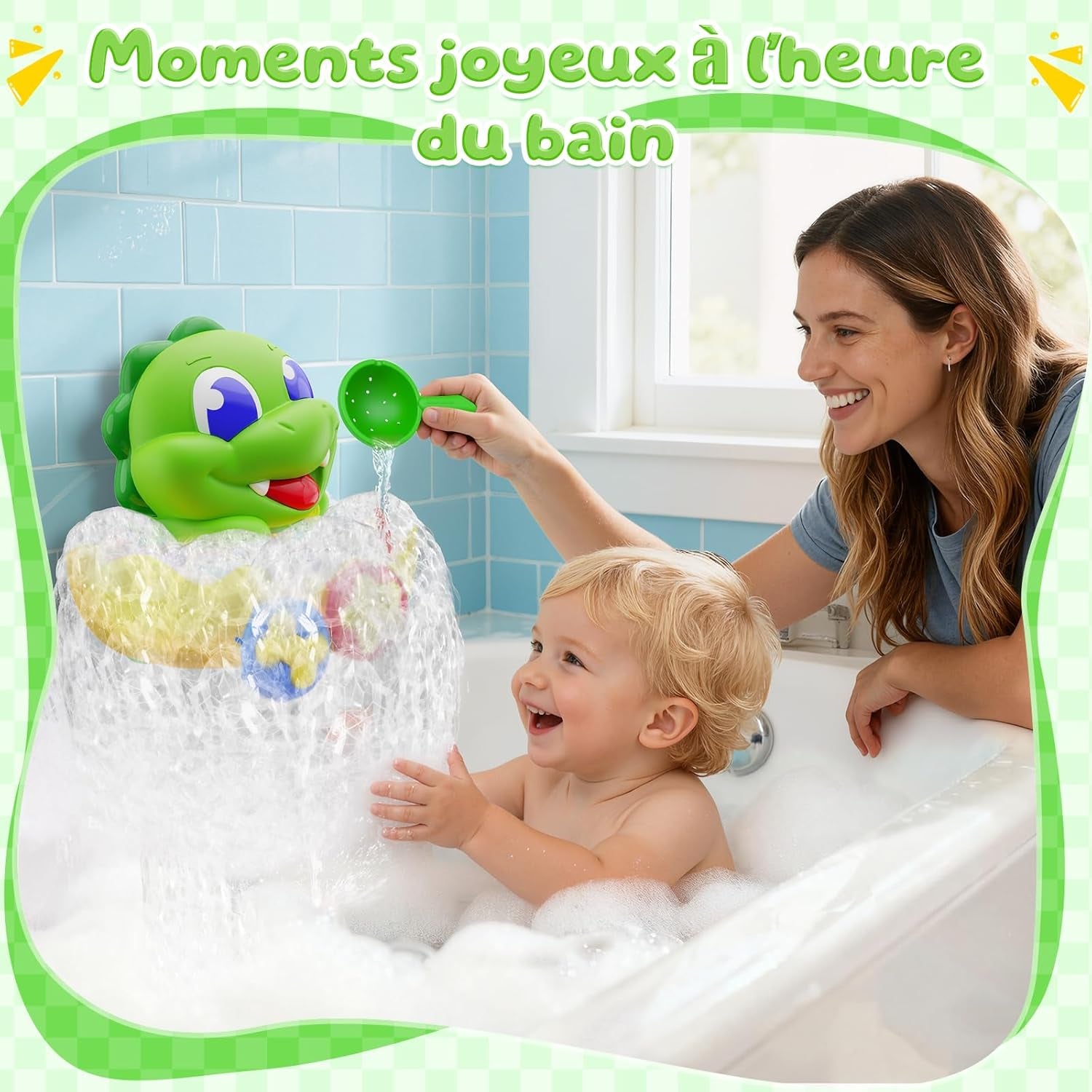 Jouets De Bain Bébé Dinosaure, Jeux De Bain Pour Bebe Enfant 1-5 Ans, Jouet De Bain Machine À Bulles Avec Lumineux & Cuillère, Jouets Sensoriels De Baignoire, Cadeau Pour 1 2 3 4 5 Ans Garcon Fille