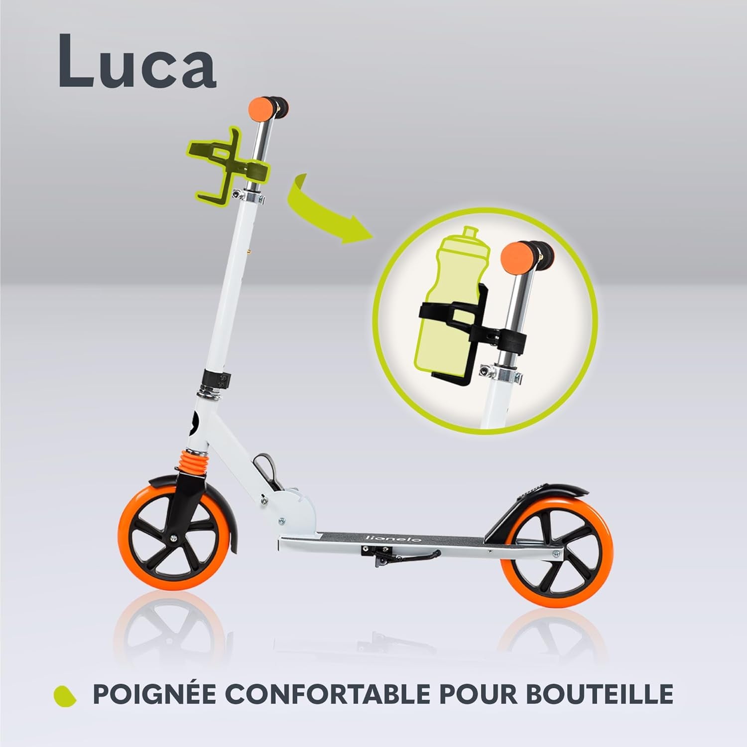 LUCA Trotinette Enfant Et Adultes Jusqu'À 100 Kg, Construction Durable, Pliage, Rapide, Guidon Ajustable, Roues À 20 Cm, Amortisseur Shockresist Frein (Blanc)