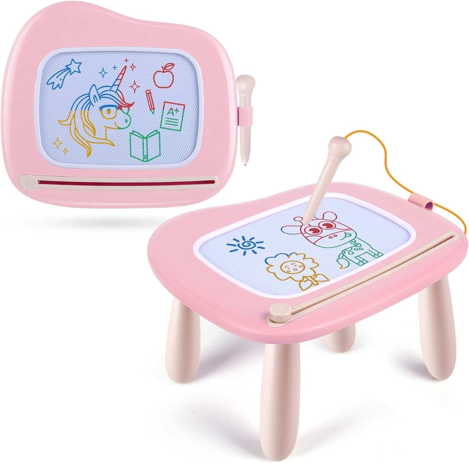 Jouet Bebe 1 an Filles, Ardoise Magique Grande Avec Pieds, Tableau De Dessin Magnétique Effaçable, Cadeau D'Anniversaire De Noël Pour 1 2 3 Ans Enfants (Rose Clair)