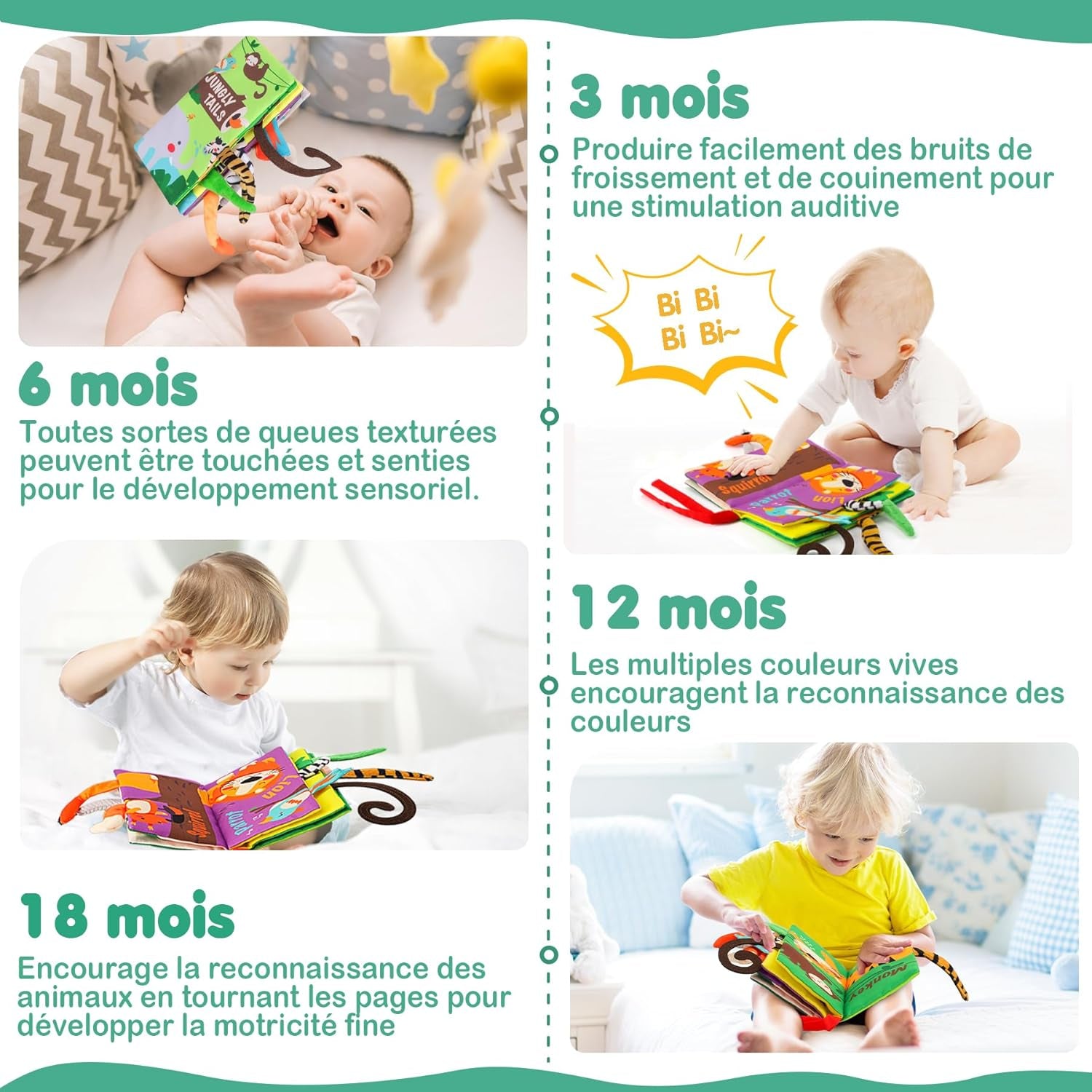 Livre Tissu Bébé Eveil,Livre Bebe 0-3 Mois,Jouet Bebe Jouet Educatif Enfant Idée Cadeau Dès La Naissance