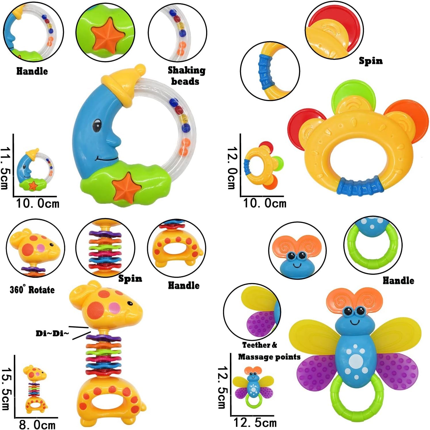 AIVIAI Hochet Bébé Pour 0 3 Mois Jouet De Dentition Ensemble Premiers Jouets Bébé Ensemble Cadeau Avec Boîte De Rangement Hochets Musicaux Pour Nouveau-Né Bébé Fille Garçon 3 6 9 12 Mois (11 Pièces)